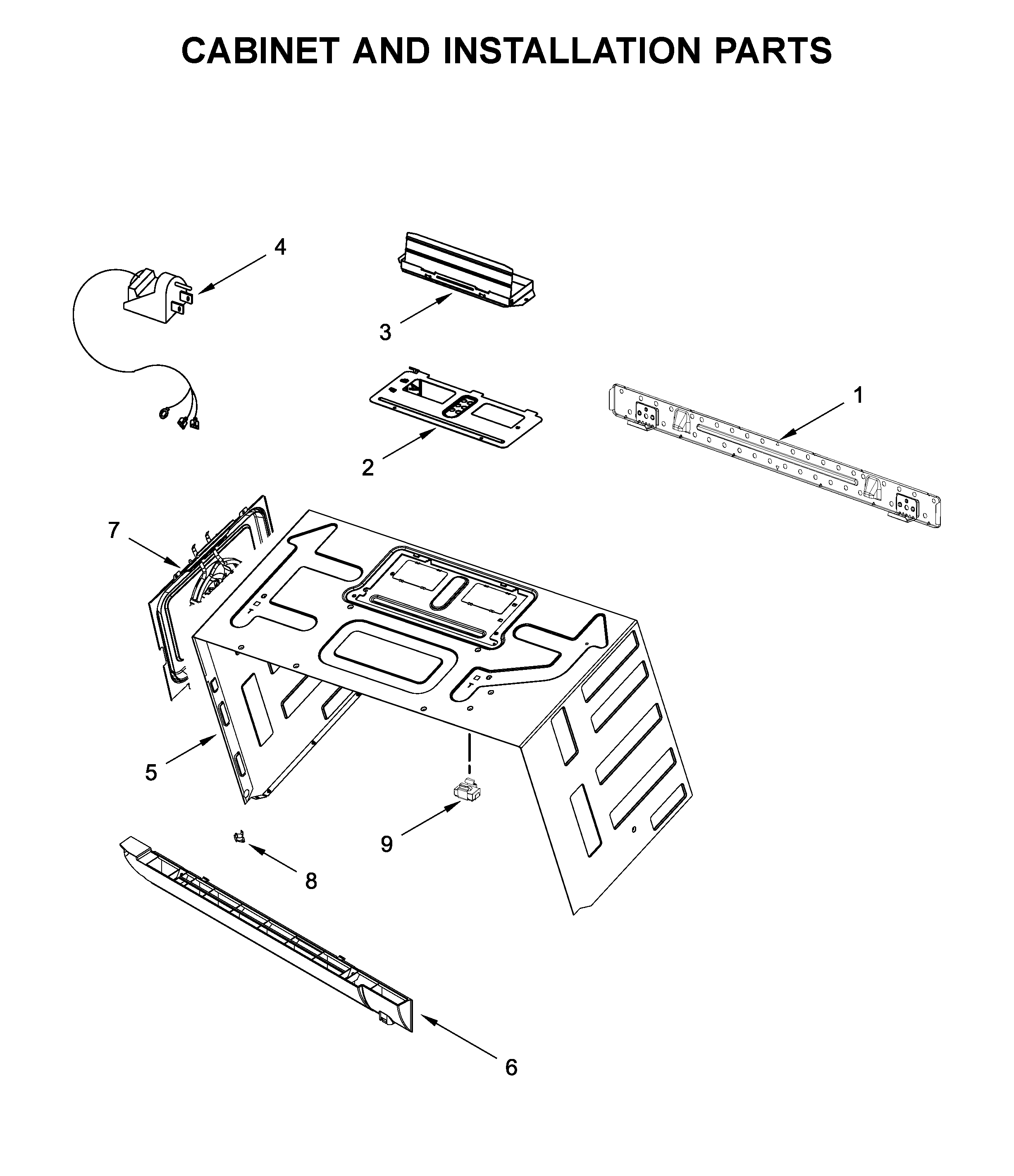 Cabinet and installation parts