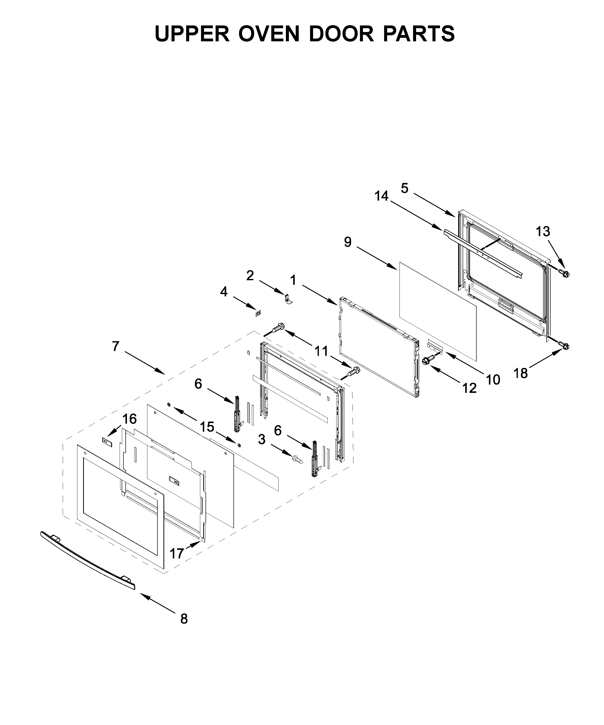 Upper oven door parts