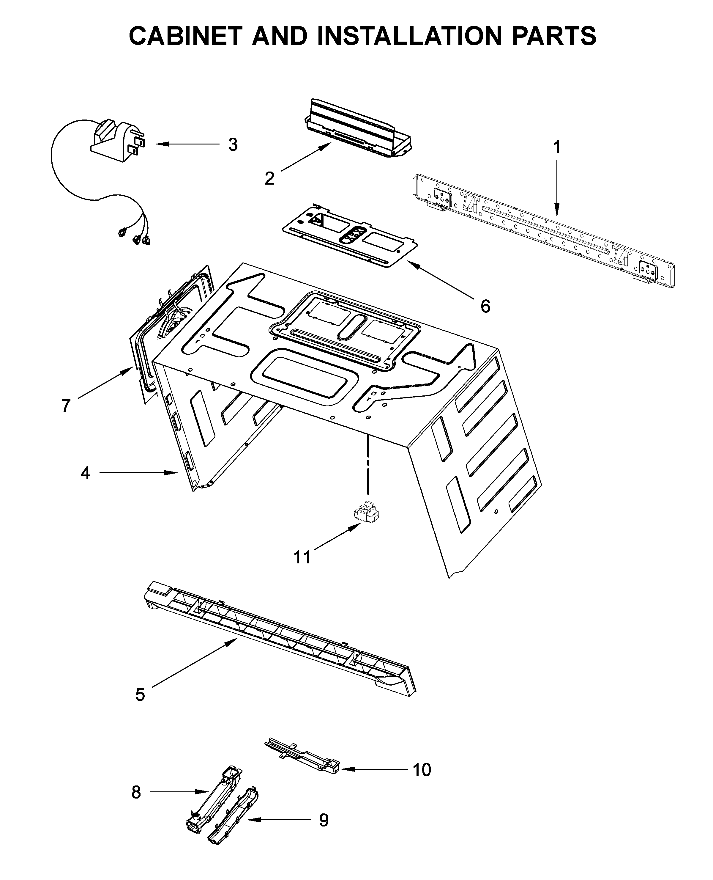 Cabinet and installation parts