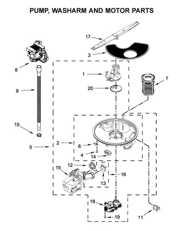 Pump, washarm and motor parts