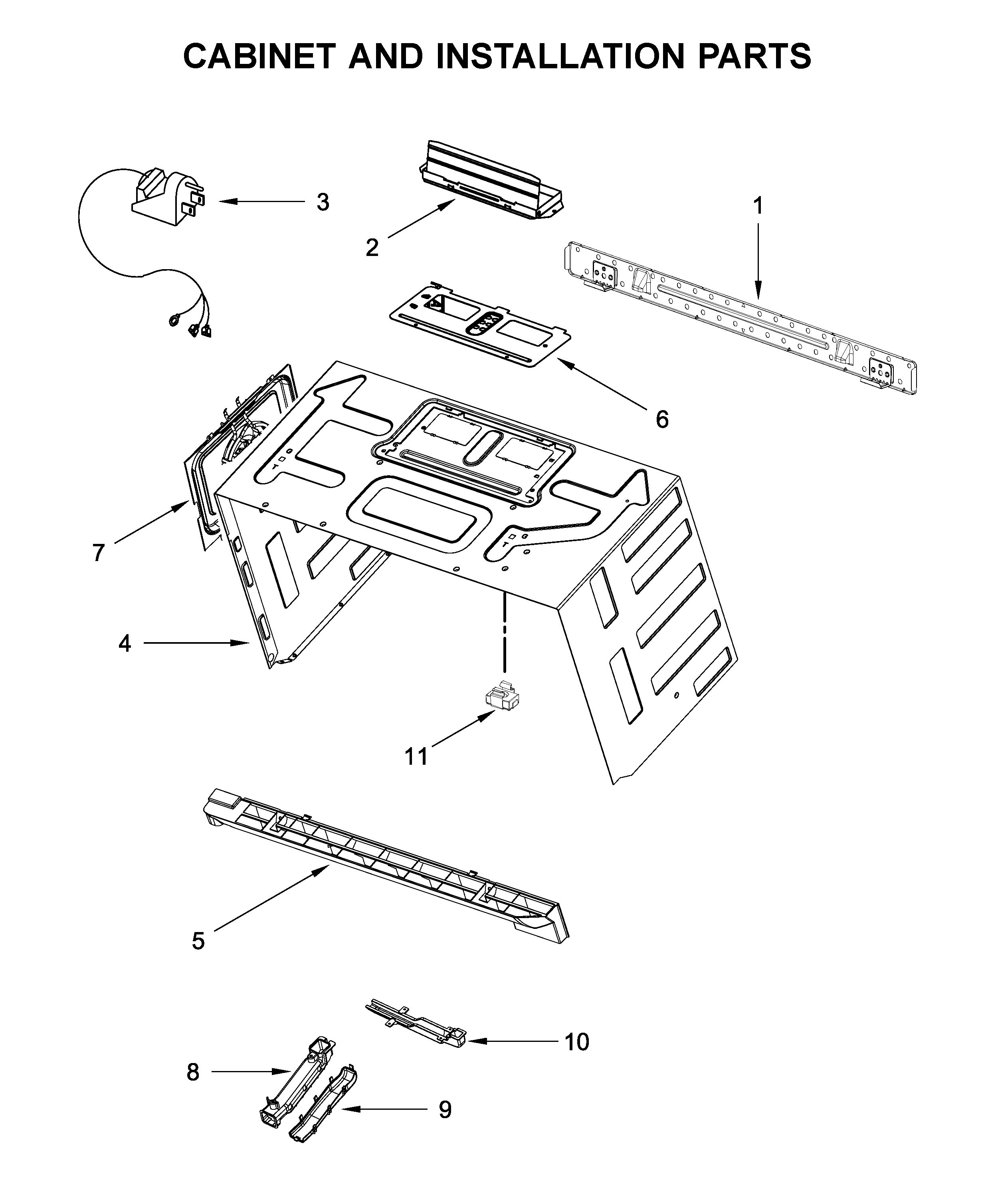 Cabinet and installation parts