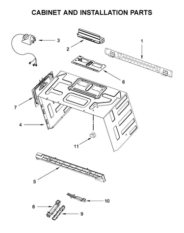 Cabinet and installation parts