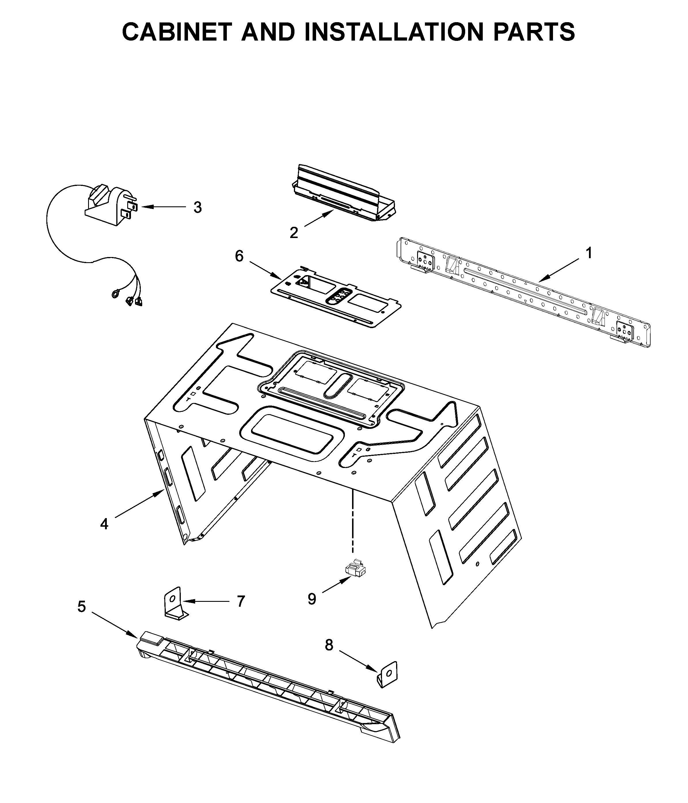 Cabinet and installation parts