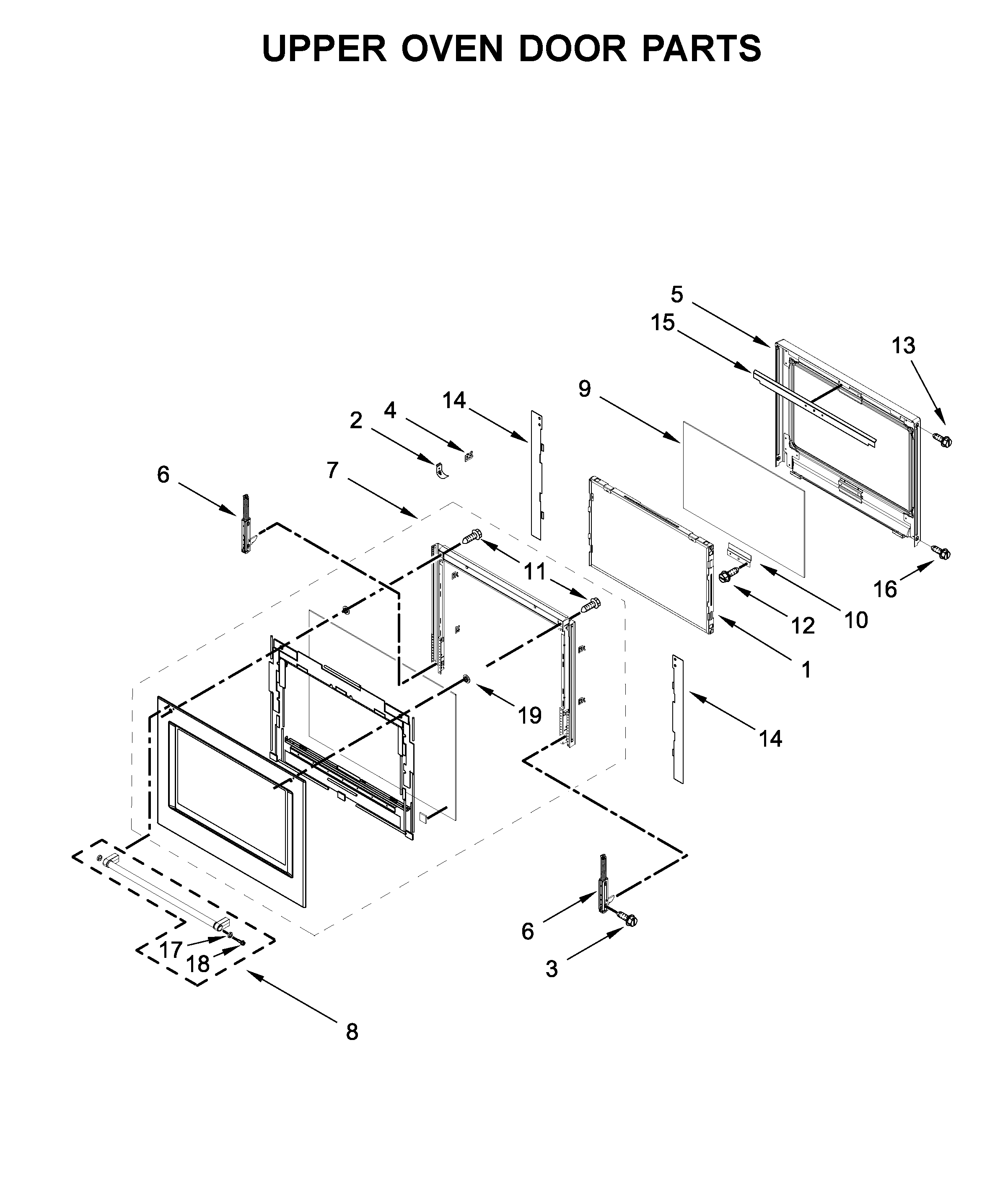 Upper oven door parts
