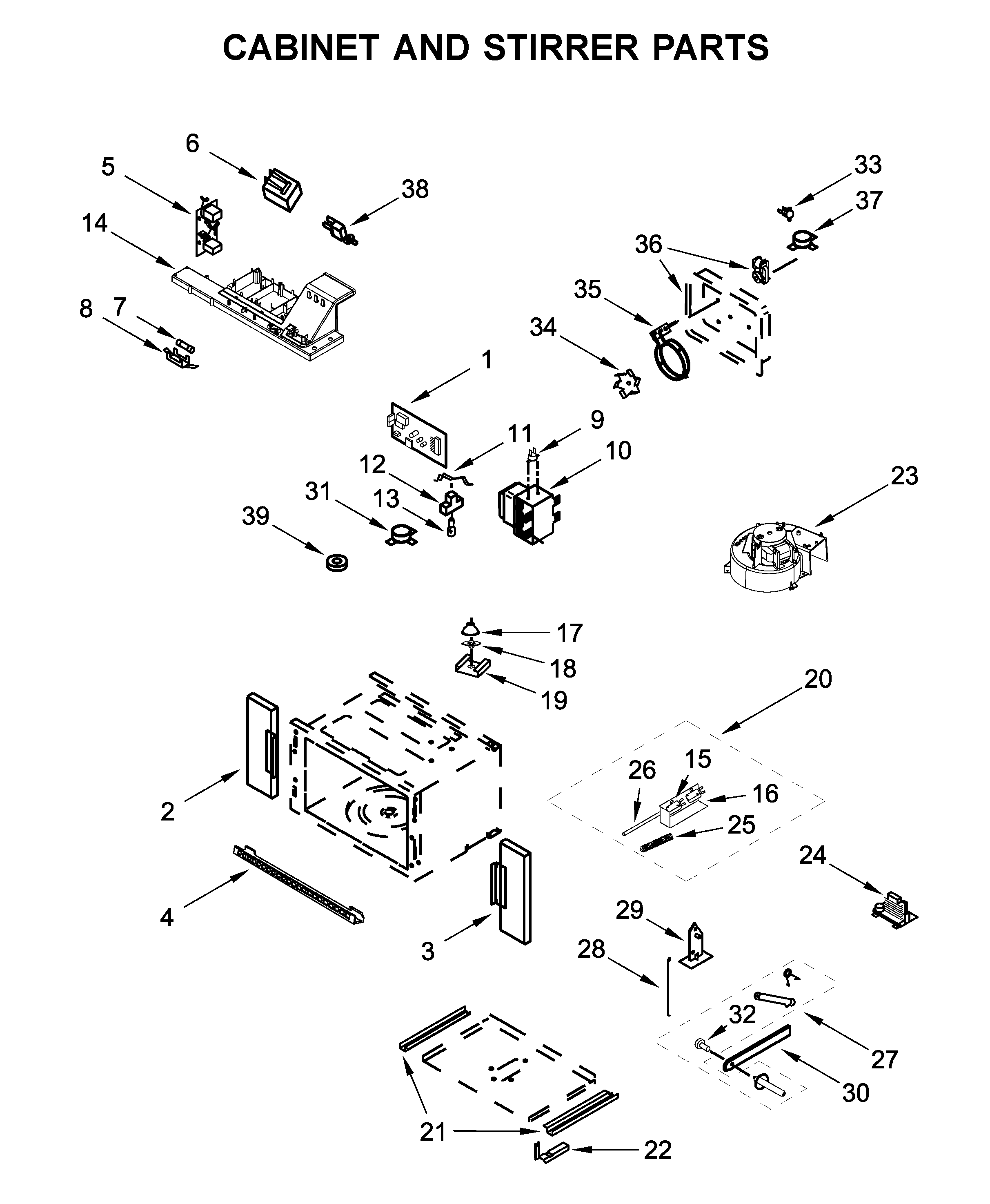 Cabinet and stirrer parts