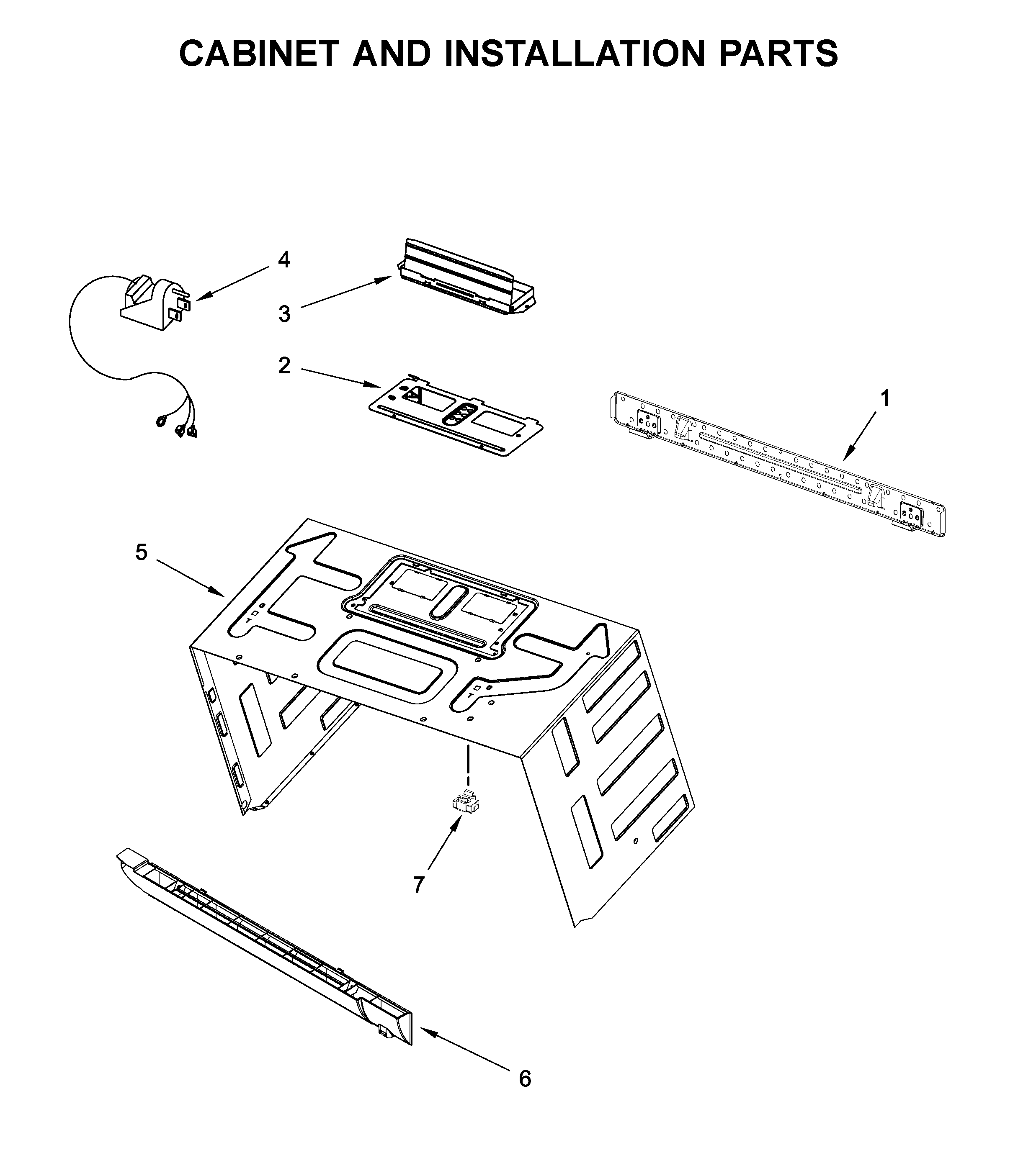 Cabinet and installation parts