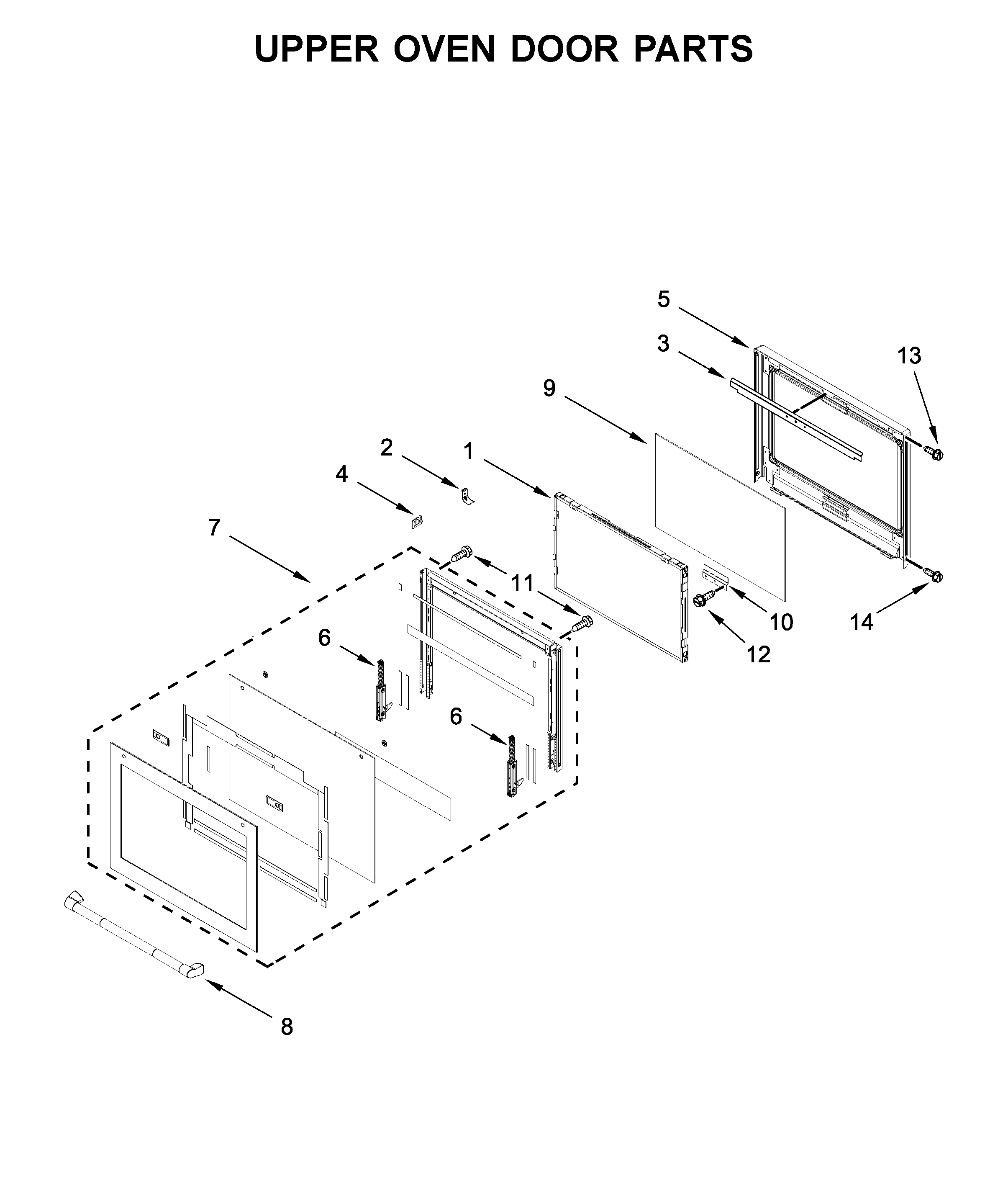 Upper oven door parts