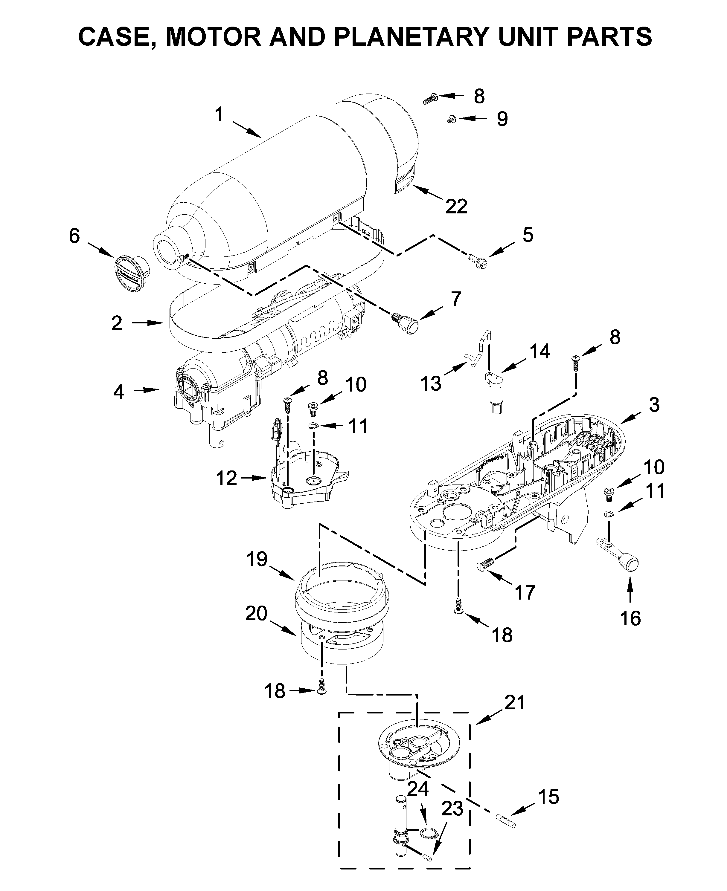 CASE, MOTOR AND PLANETARY UNIT PARTS