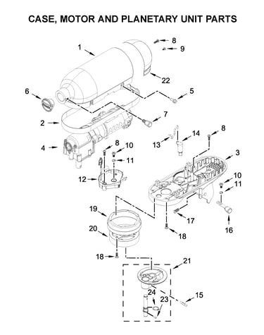 Case, motor and planetary unit parts