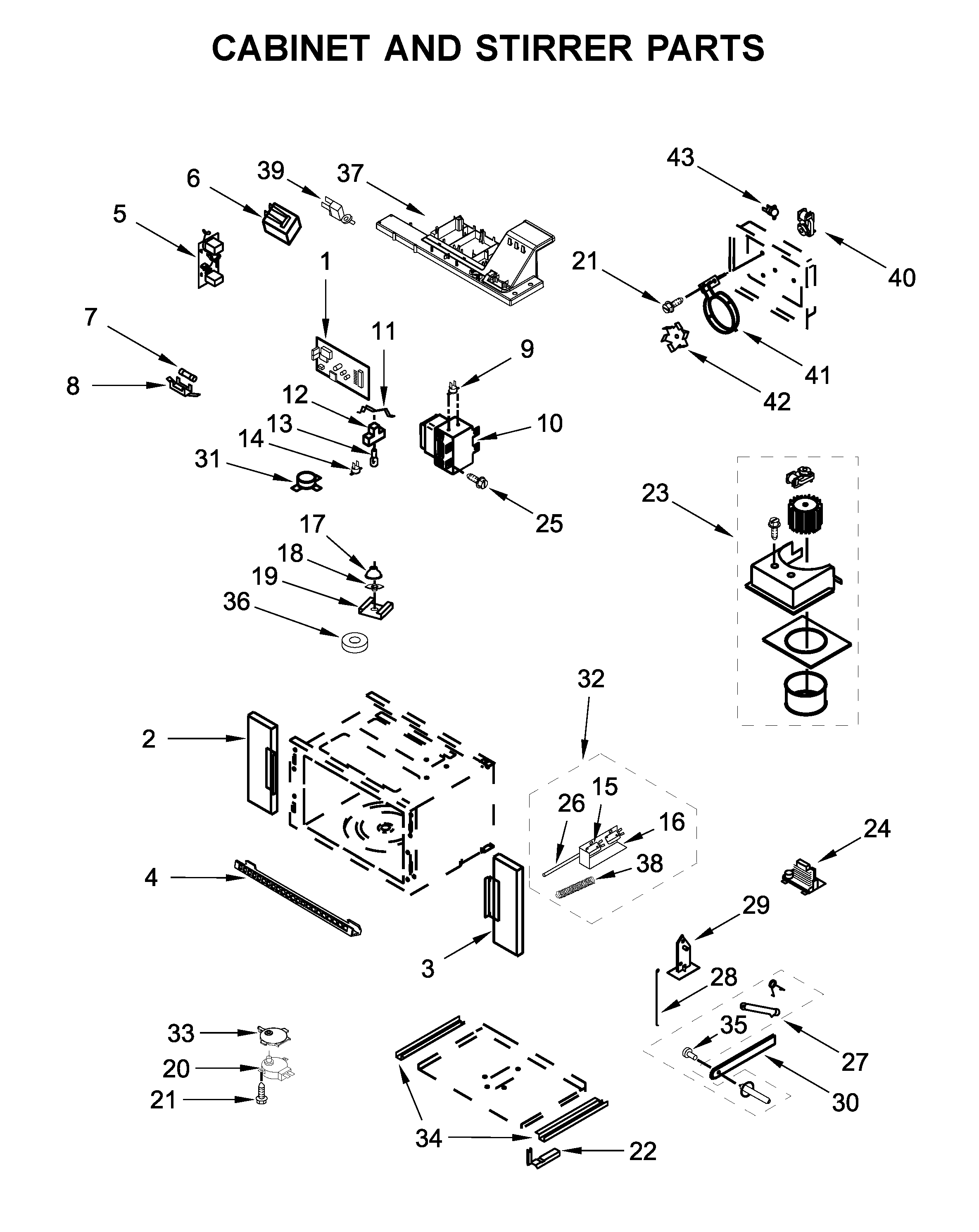 Cabinet and stirrer parts