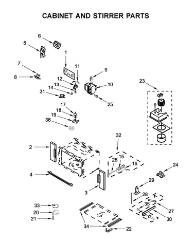 Cabinet and stirrer parts