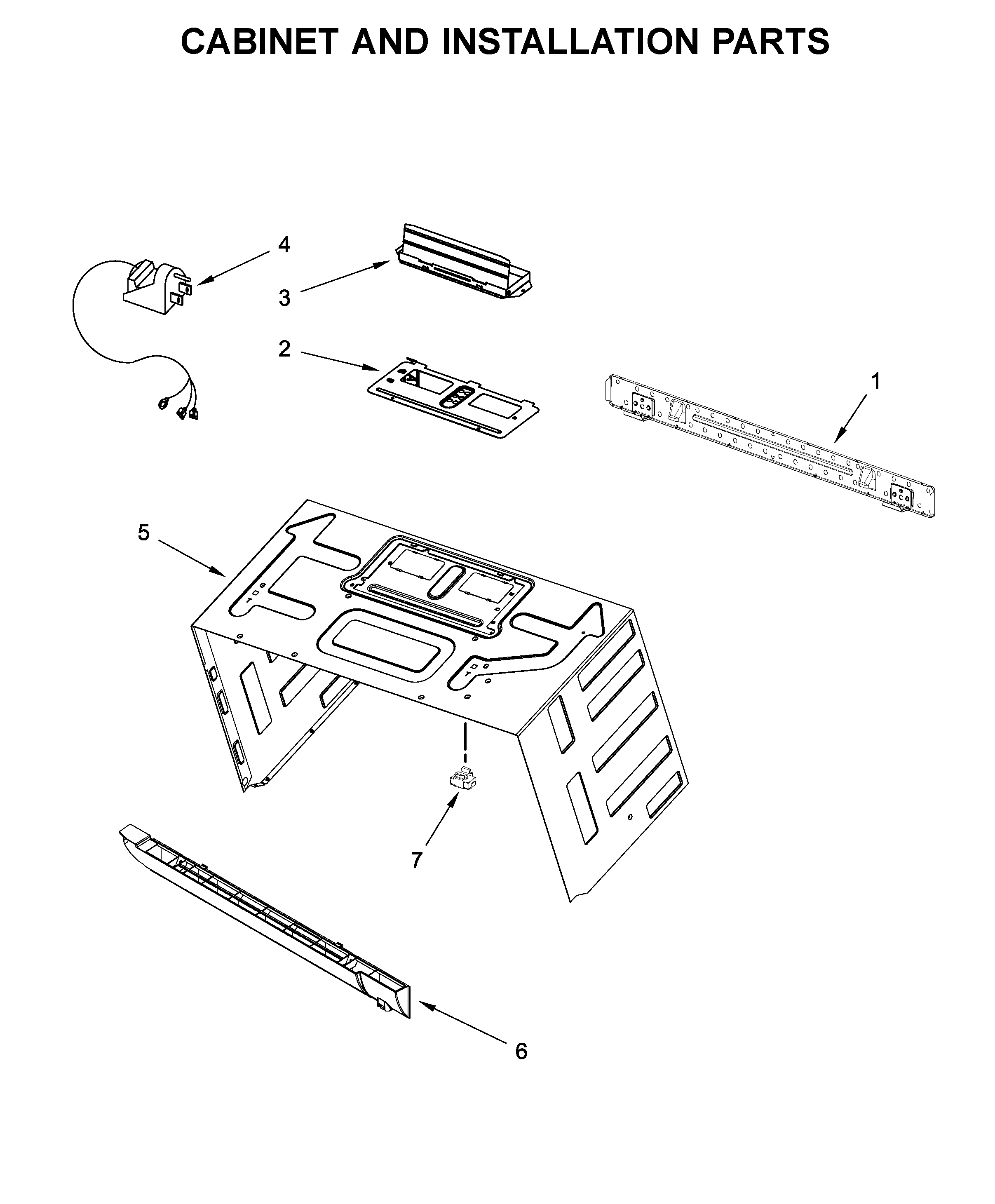 Cabinet and installation parts