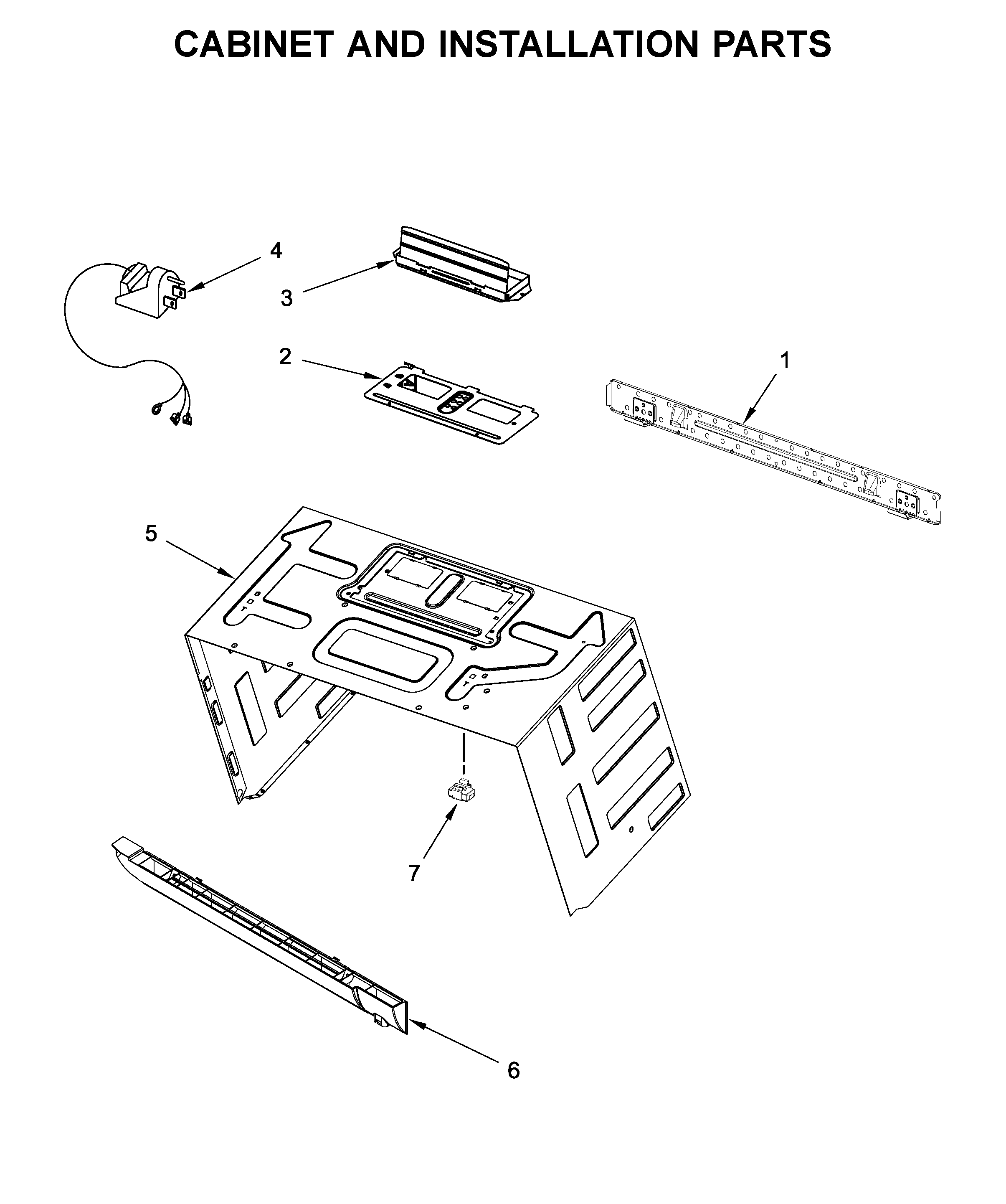 Cabinet and installation parts