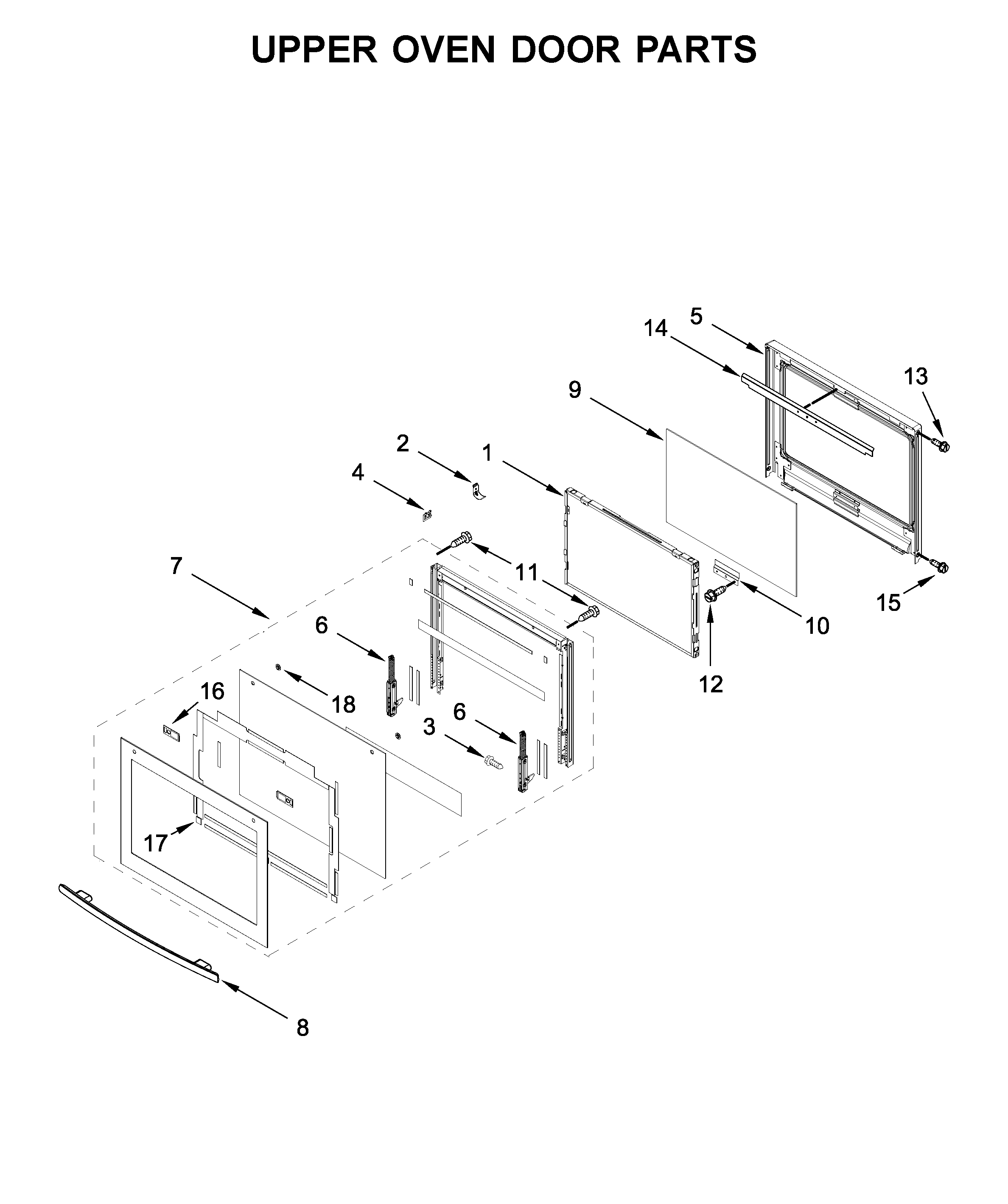 Upper oven door parts