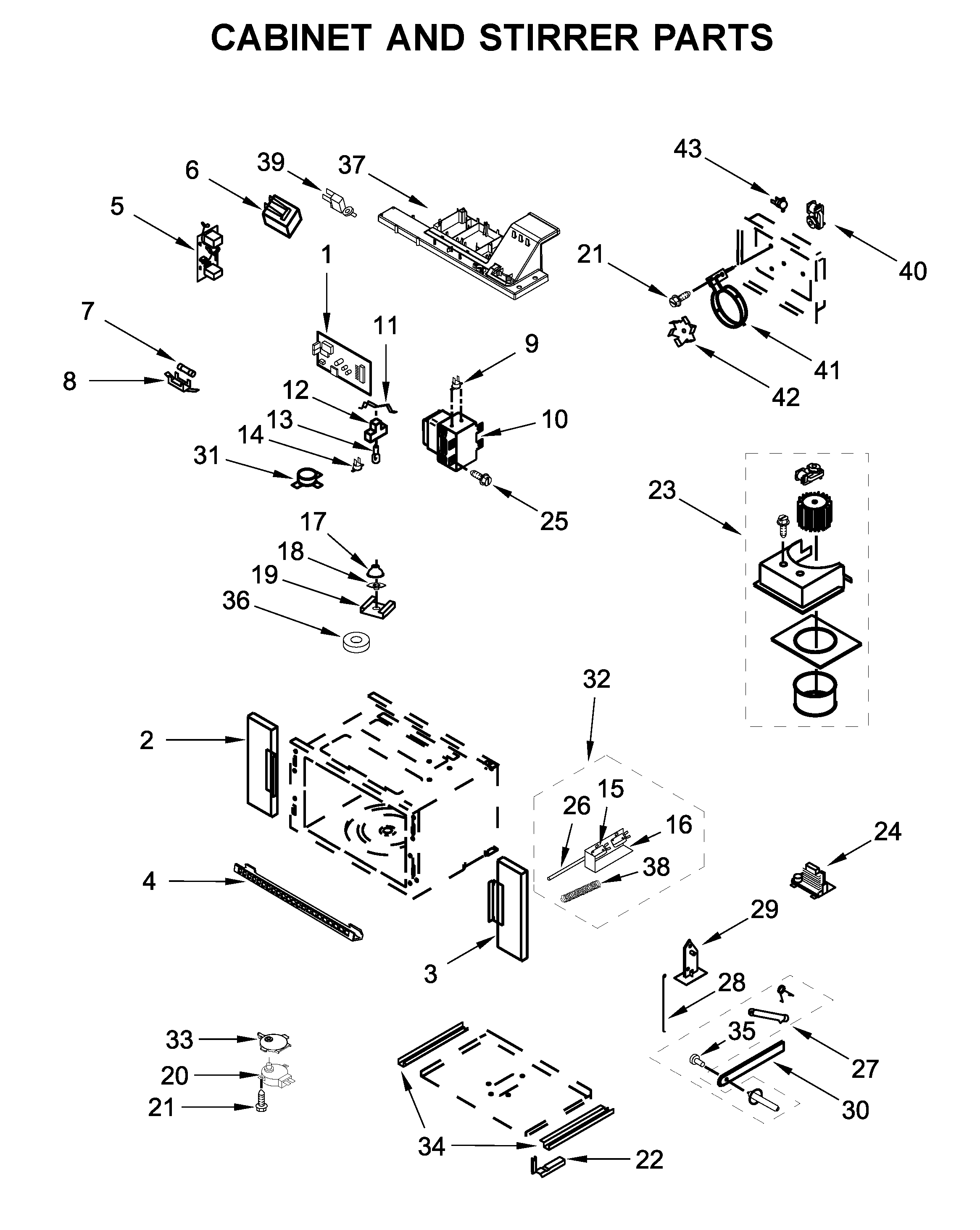 Cabinet and stirrer parts