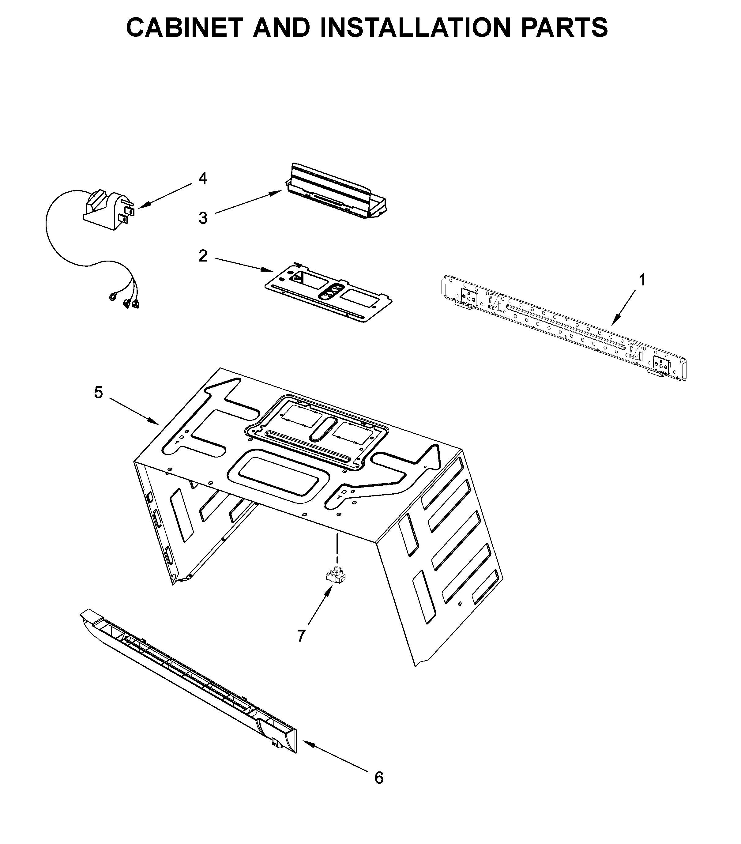 Cabinet and installation parts
