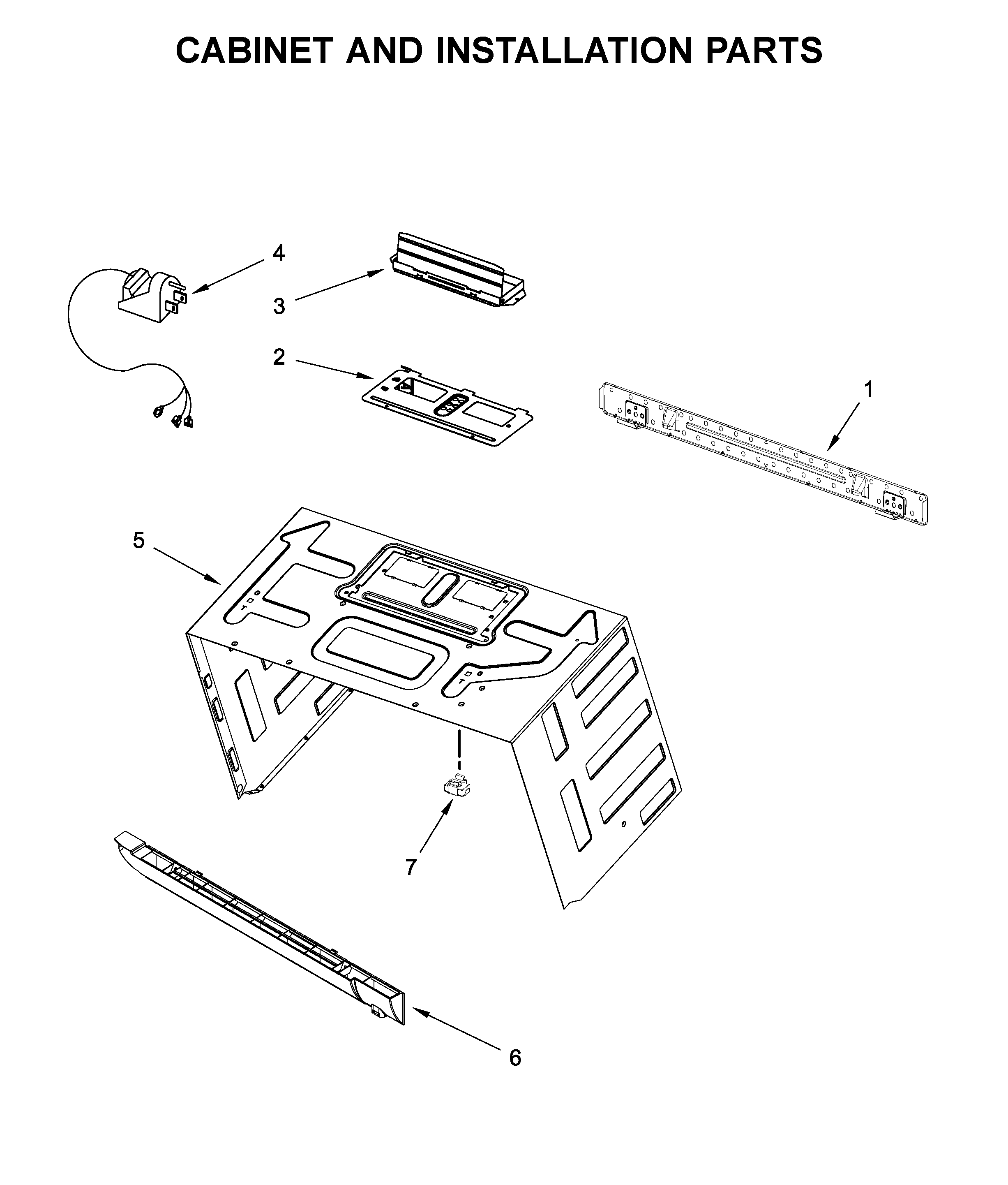 Cabinet and installation parts
