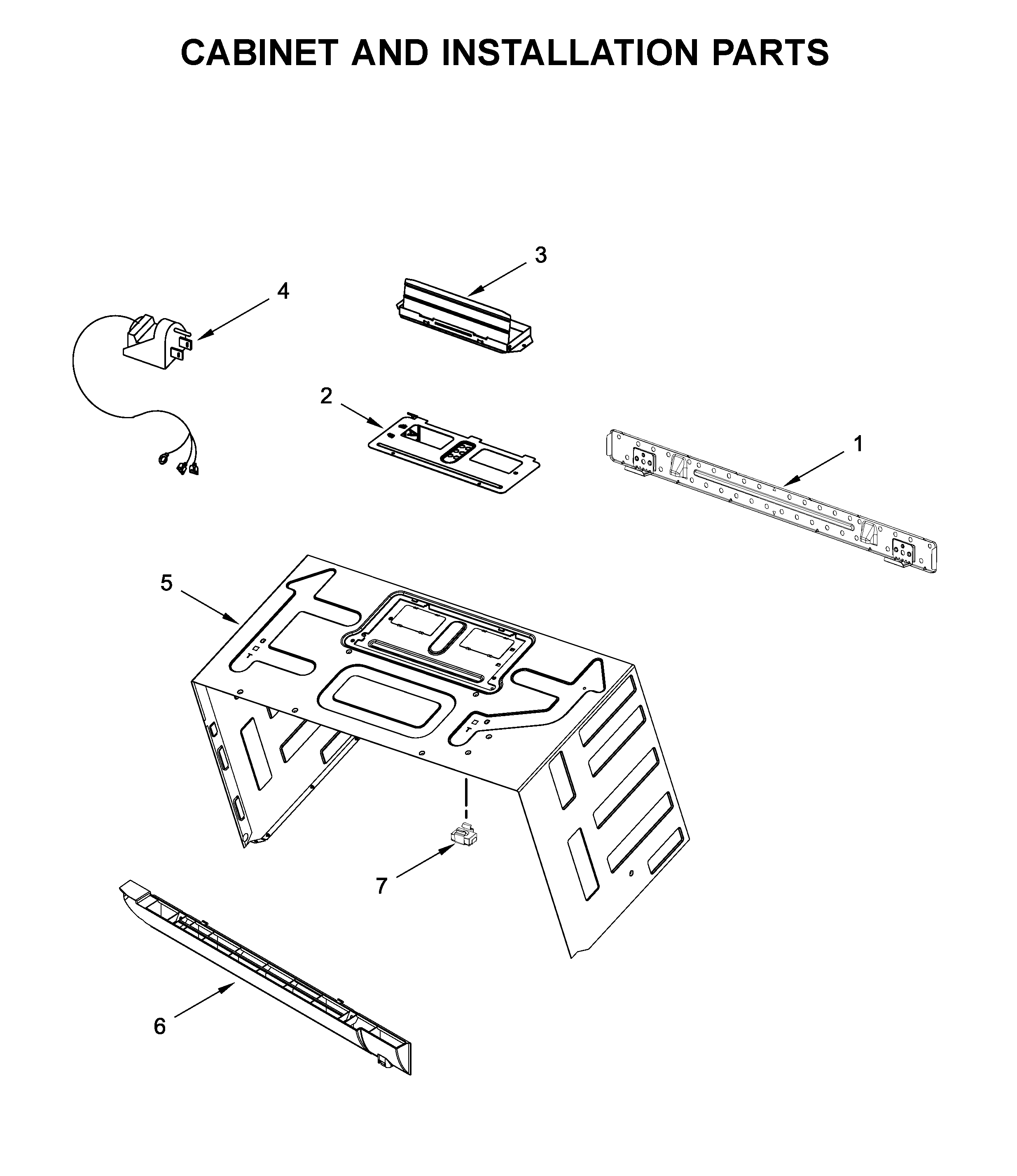 Cabinet and installation parts
