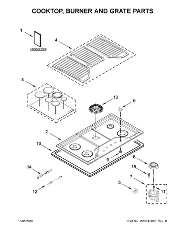 Cooktop, burner and grate parts