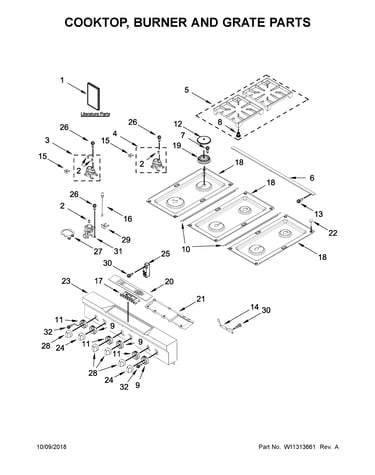 Cooktop, burner and grate parts