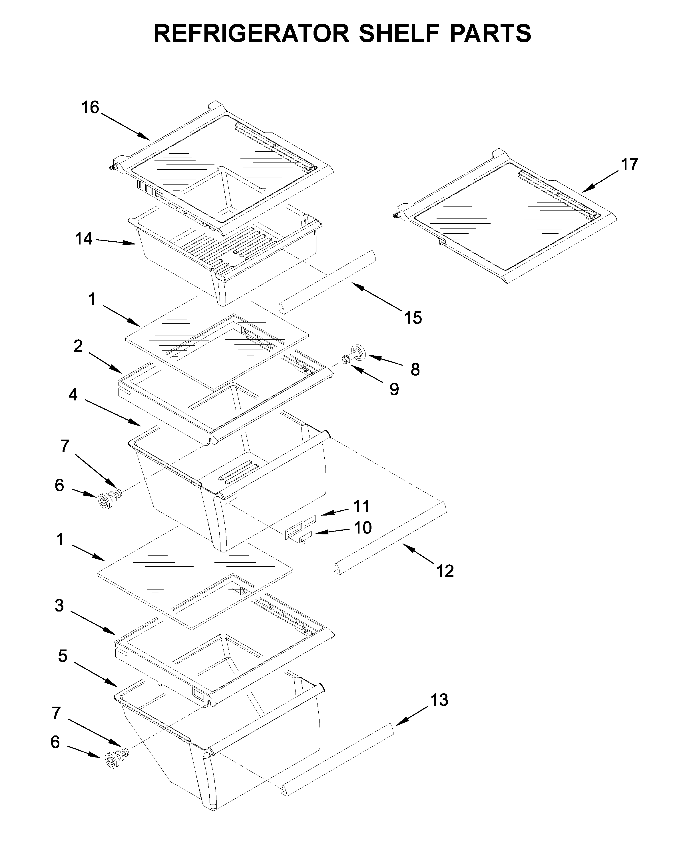 Refrigerator shelf parts