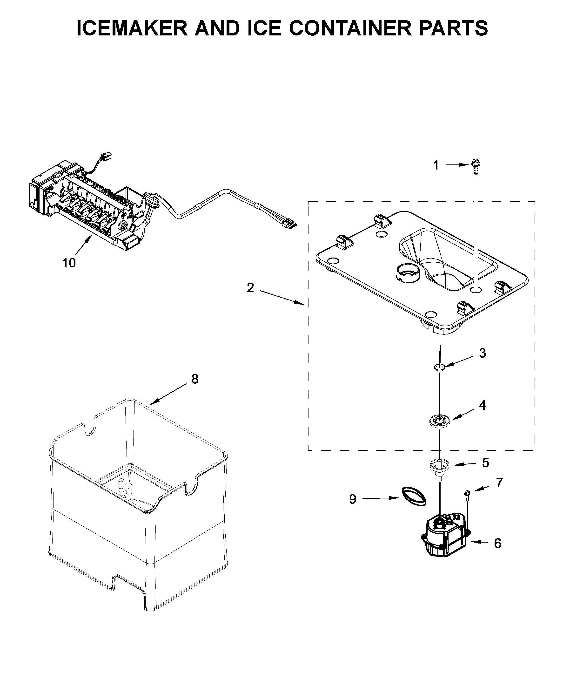 Icemaker and ice container parts