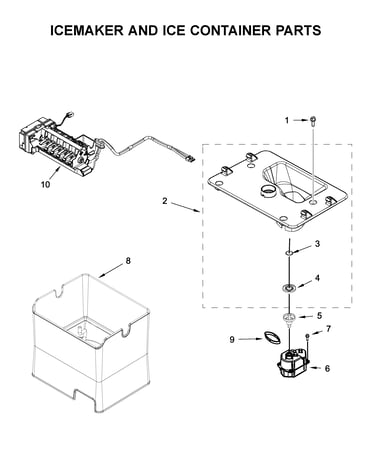Icemaker and ice container parts