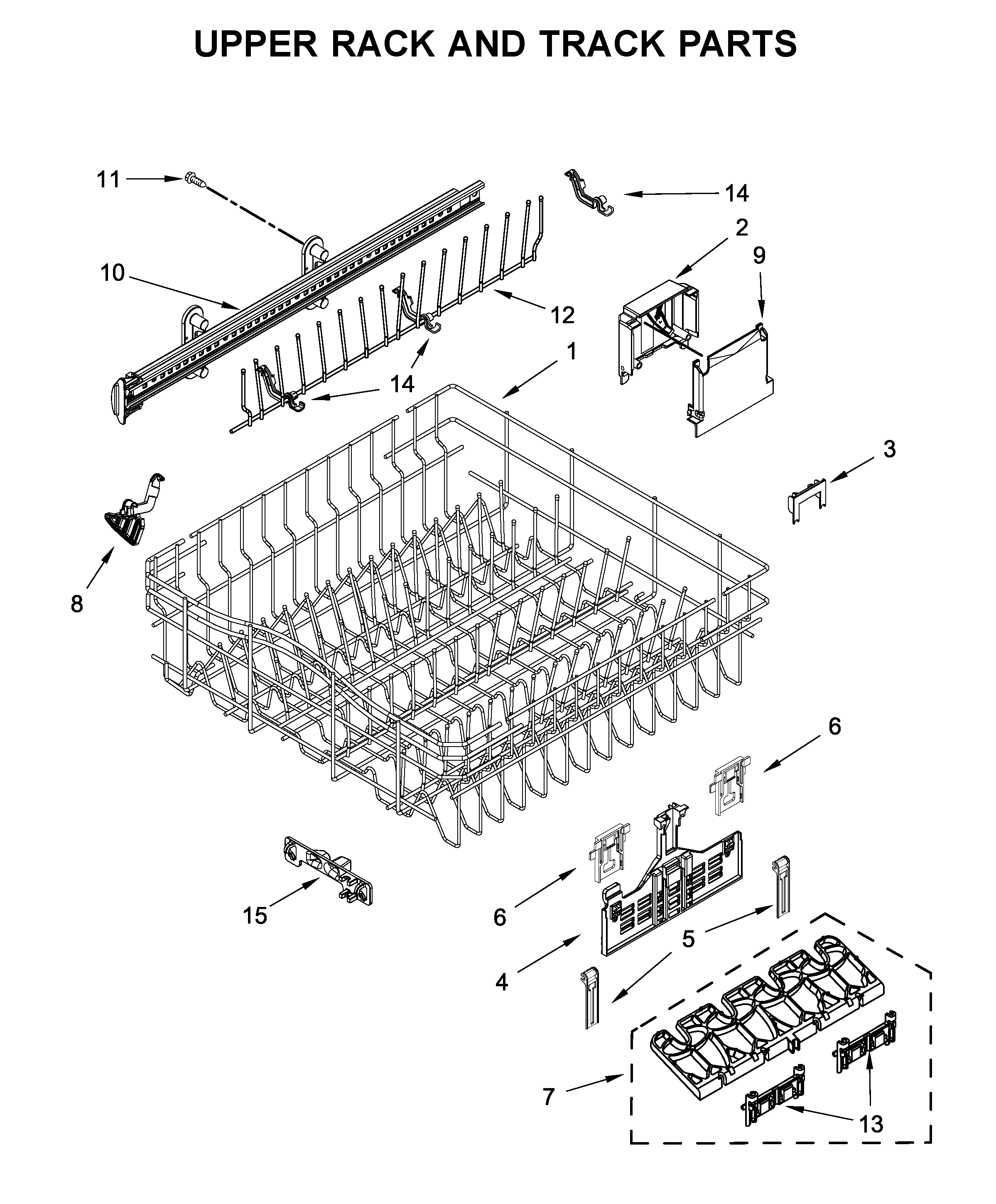 Upper rack and track parts