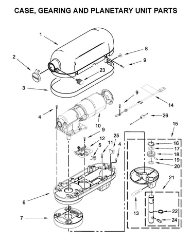 Case, gearing and planetary unit parts