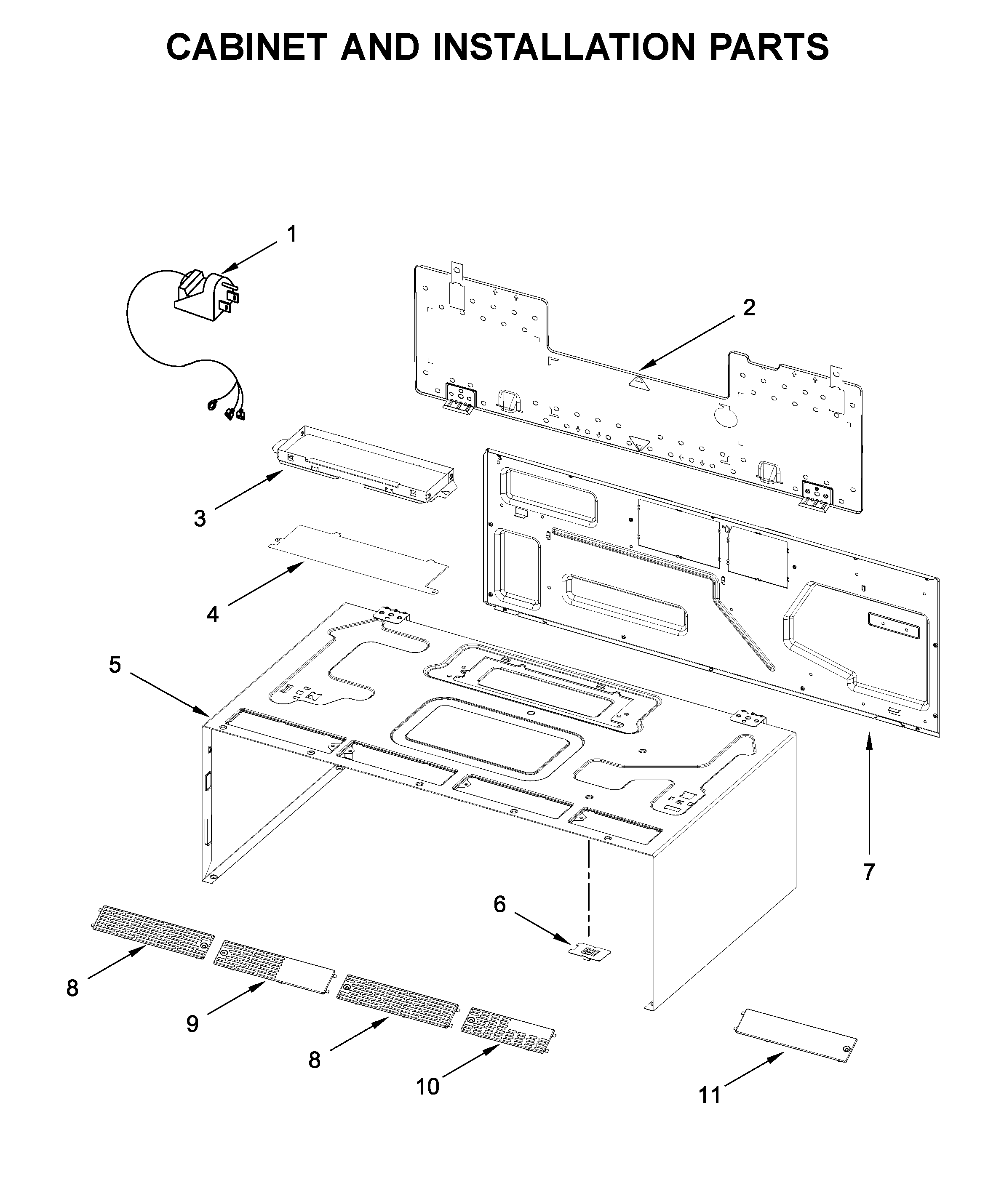 Cabinet and installation parts