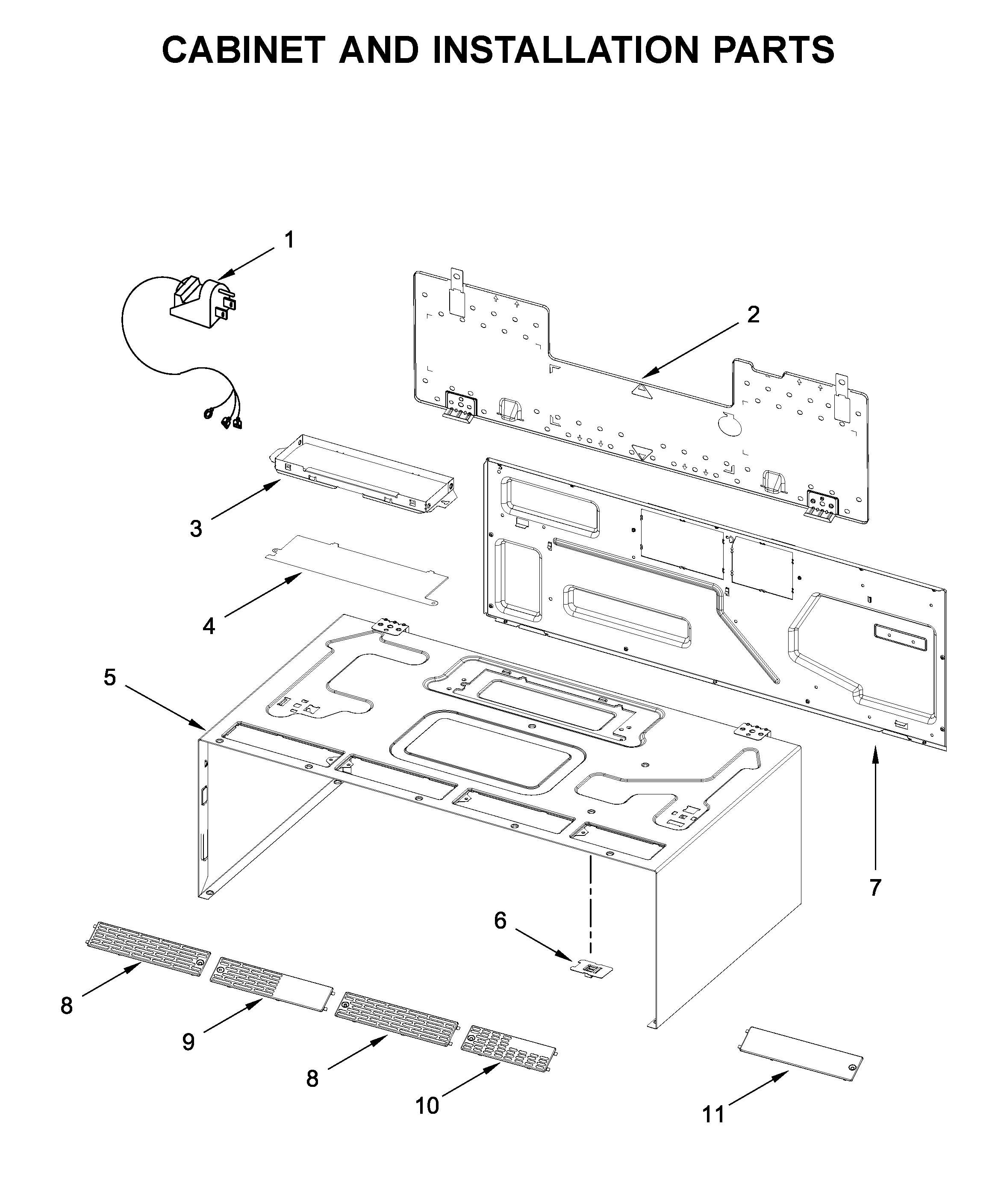 Cabinet and installation parts
