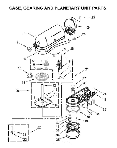 Case, gearing and planetary unit parts