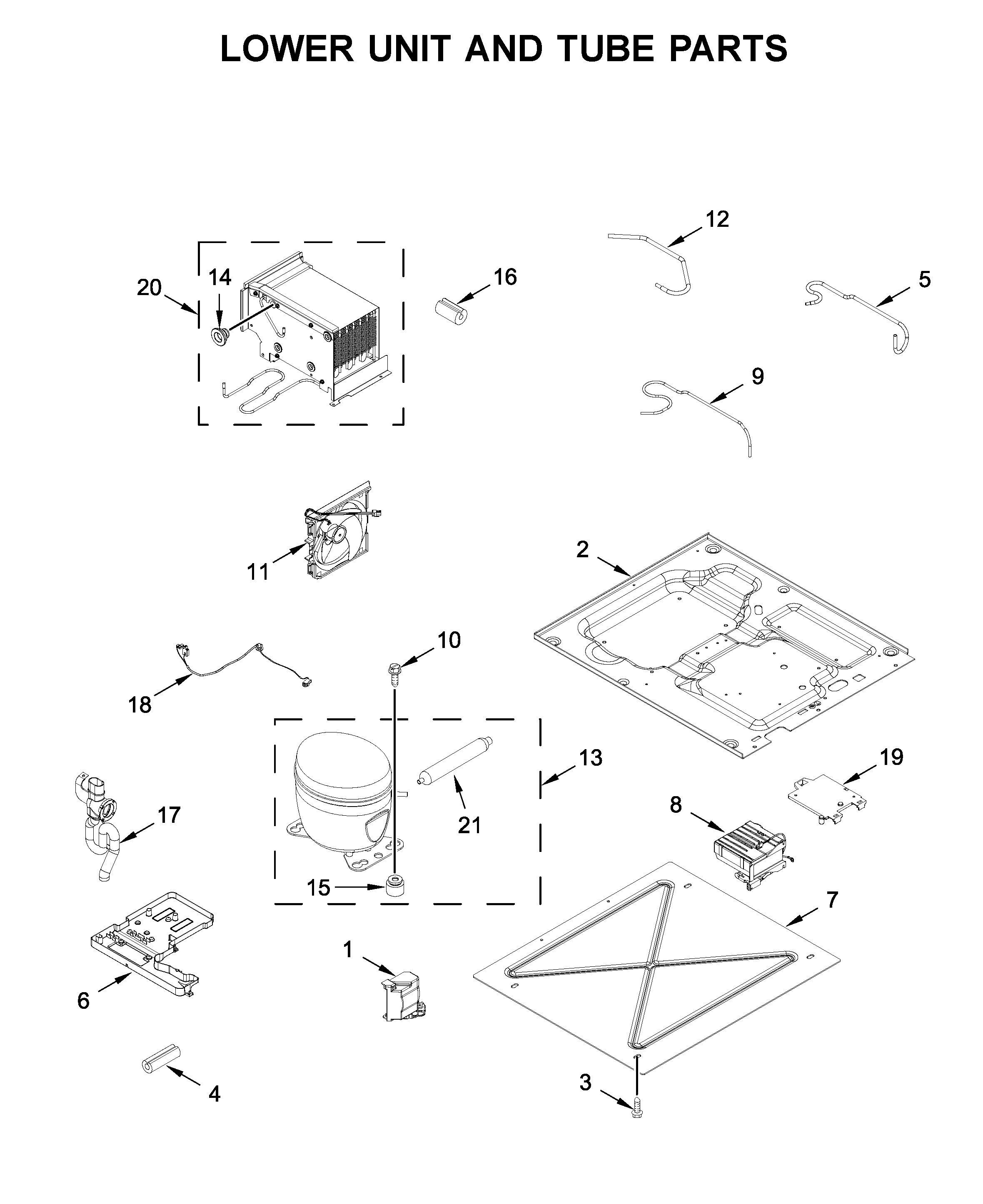 Lower unit and tube parts