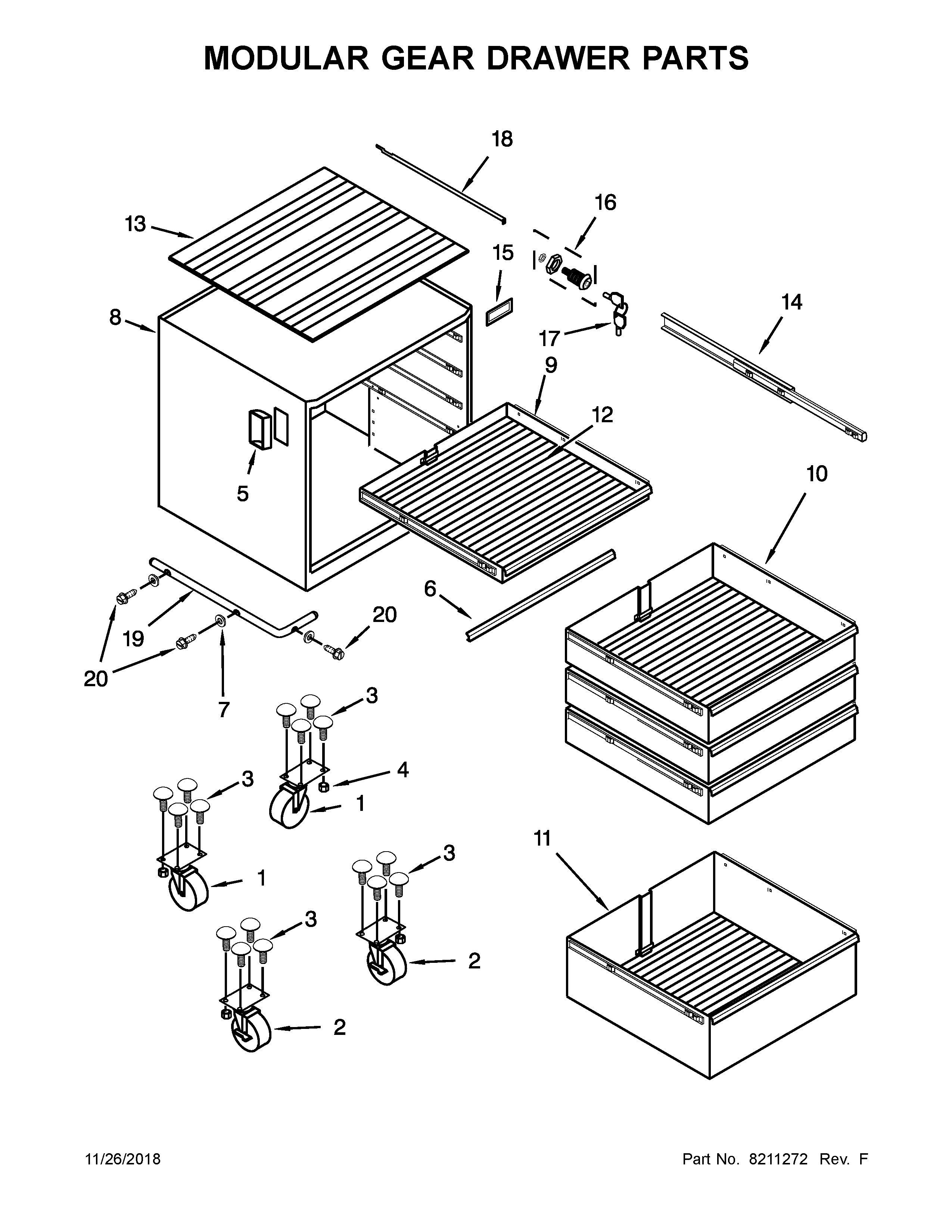 Modular gear drawer parts