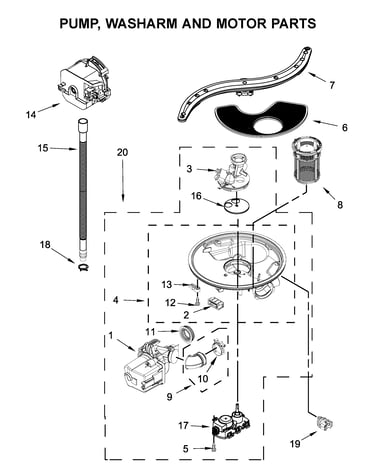 Pump, washarm and motor parts