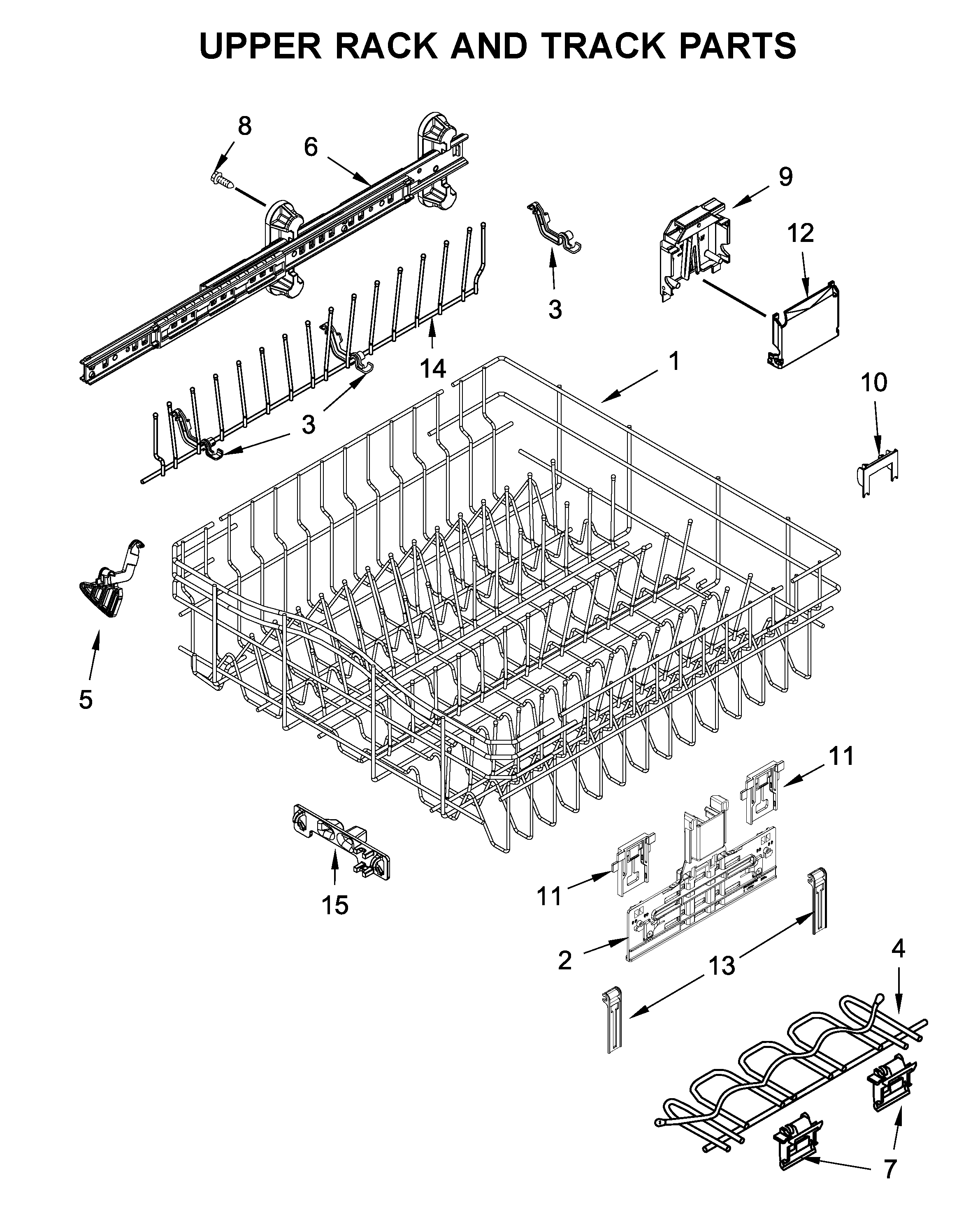 Upper rack and track parts