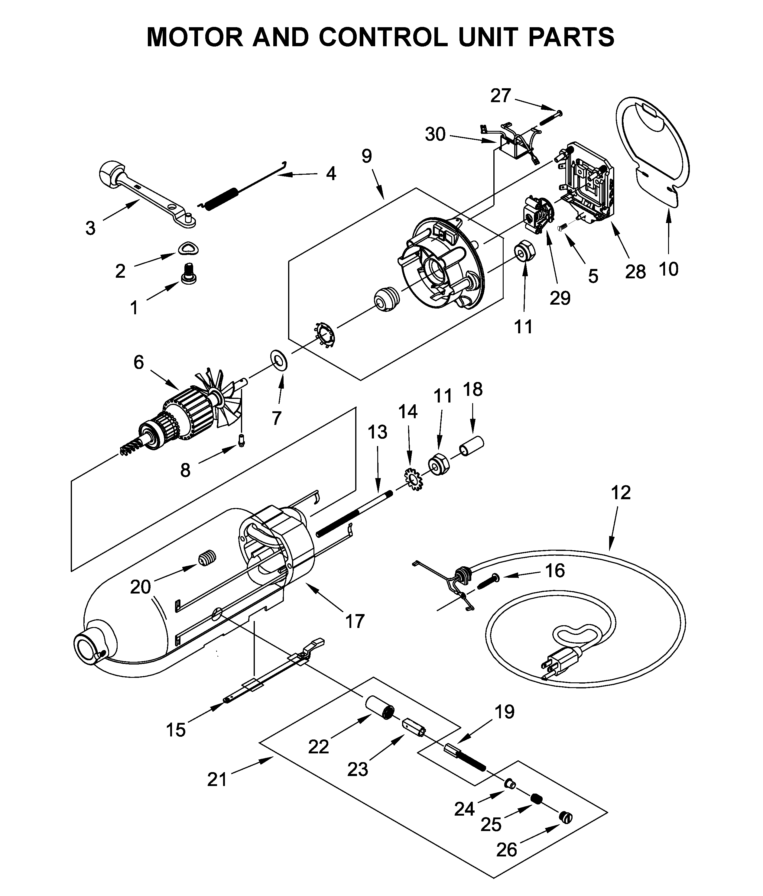 Motor and control unit parts
