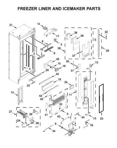 Freezer liner and icemaker parts