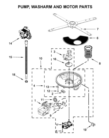 Pump, washarm and motor parts