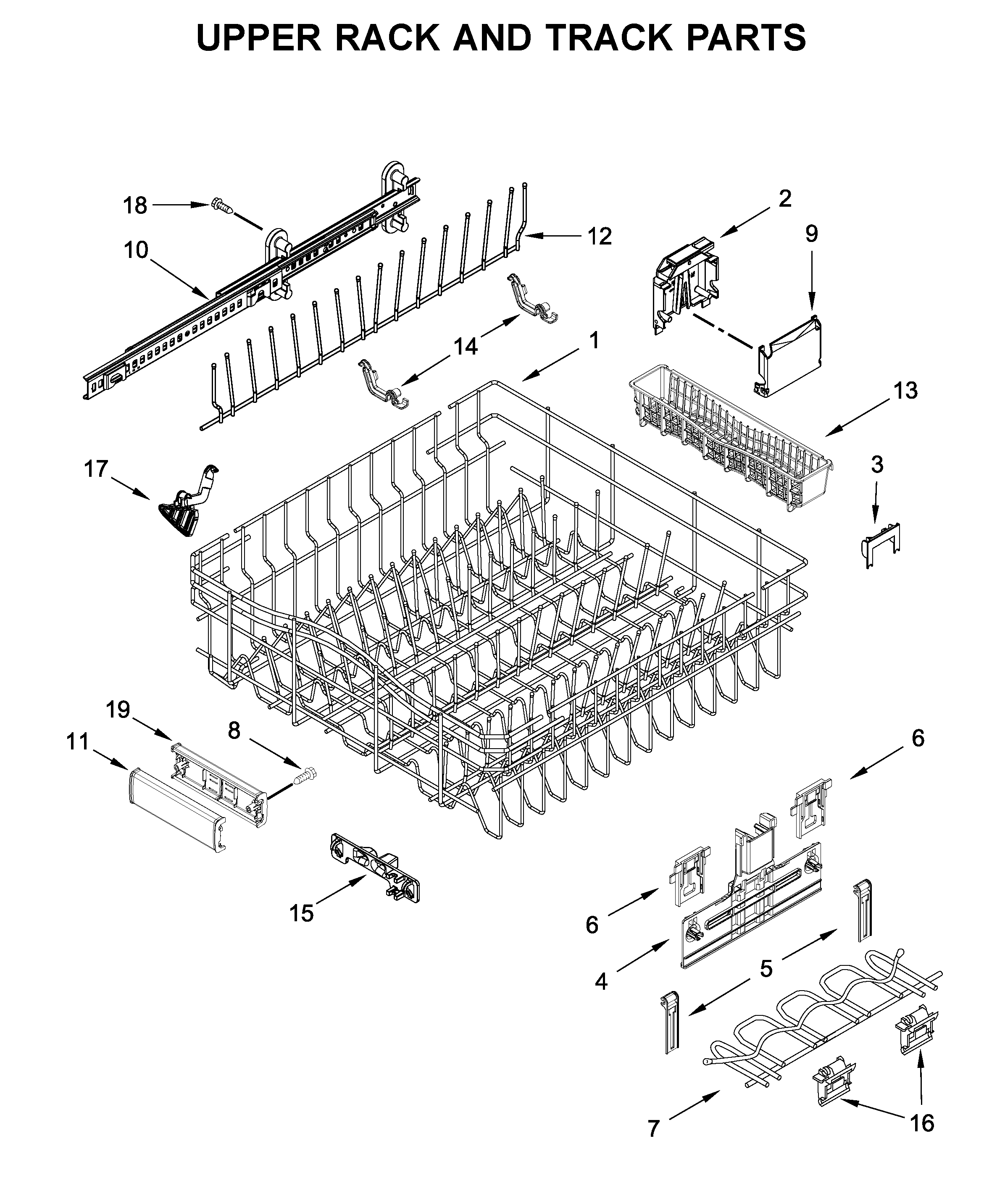 Upper rack and track parts