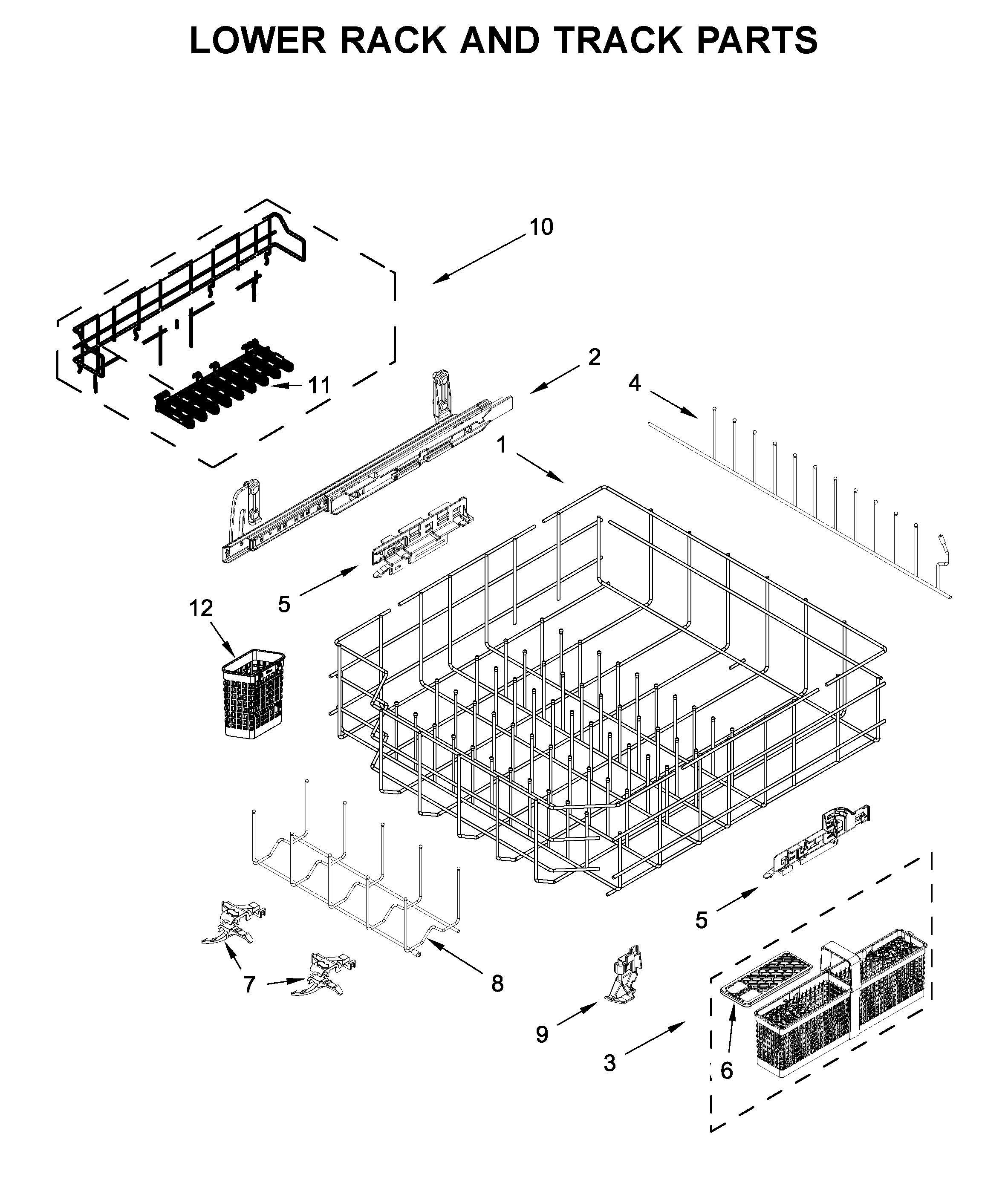 Lower rack and track parts