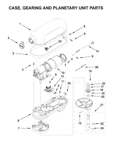 Case, gearing and planetary unit parts