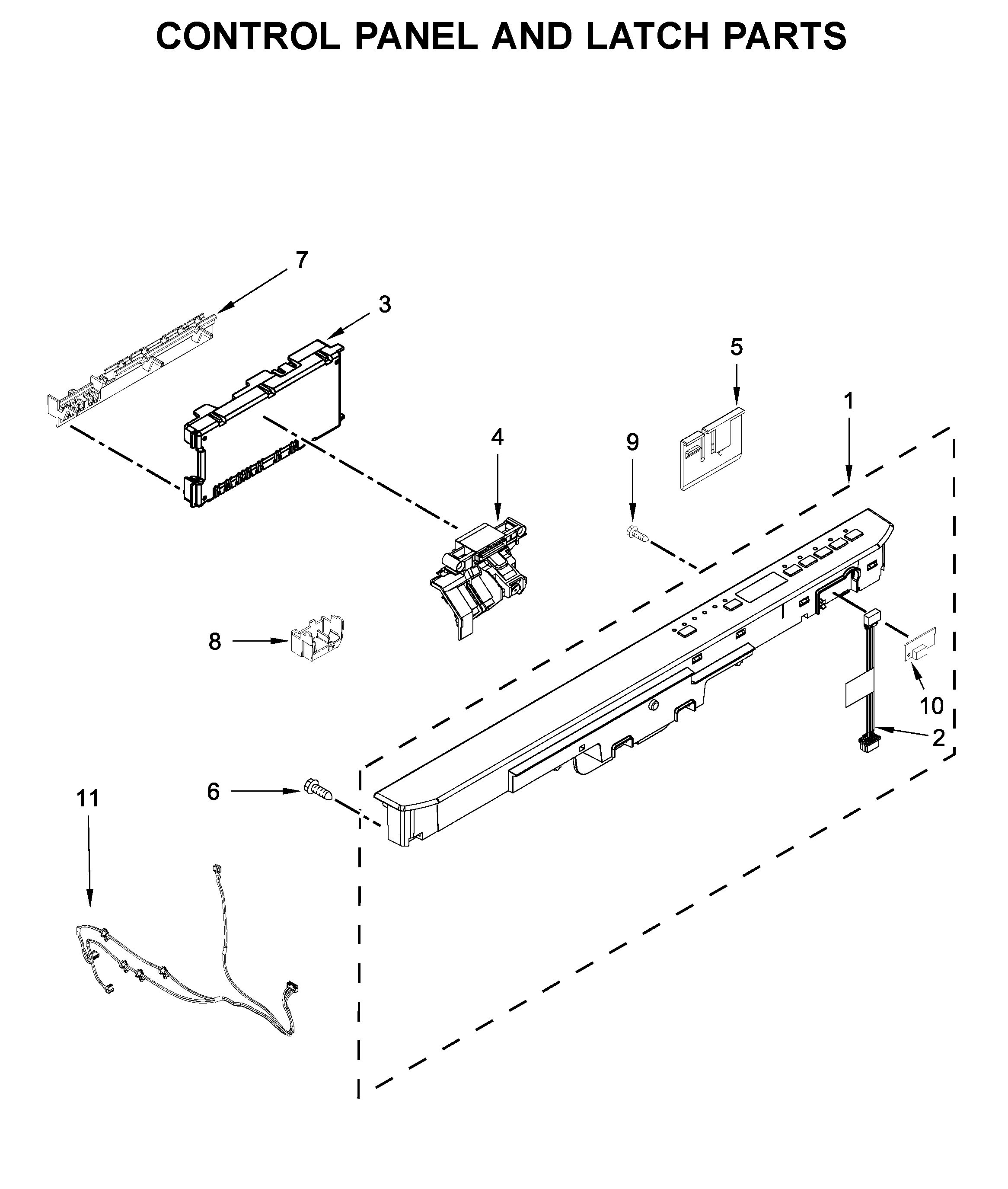 Control panel and latch parts