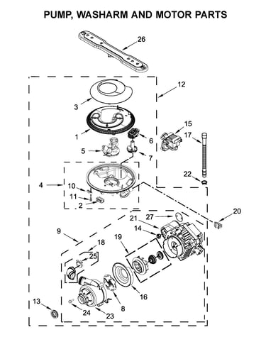 Pump, washarm and motor parts