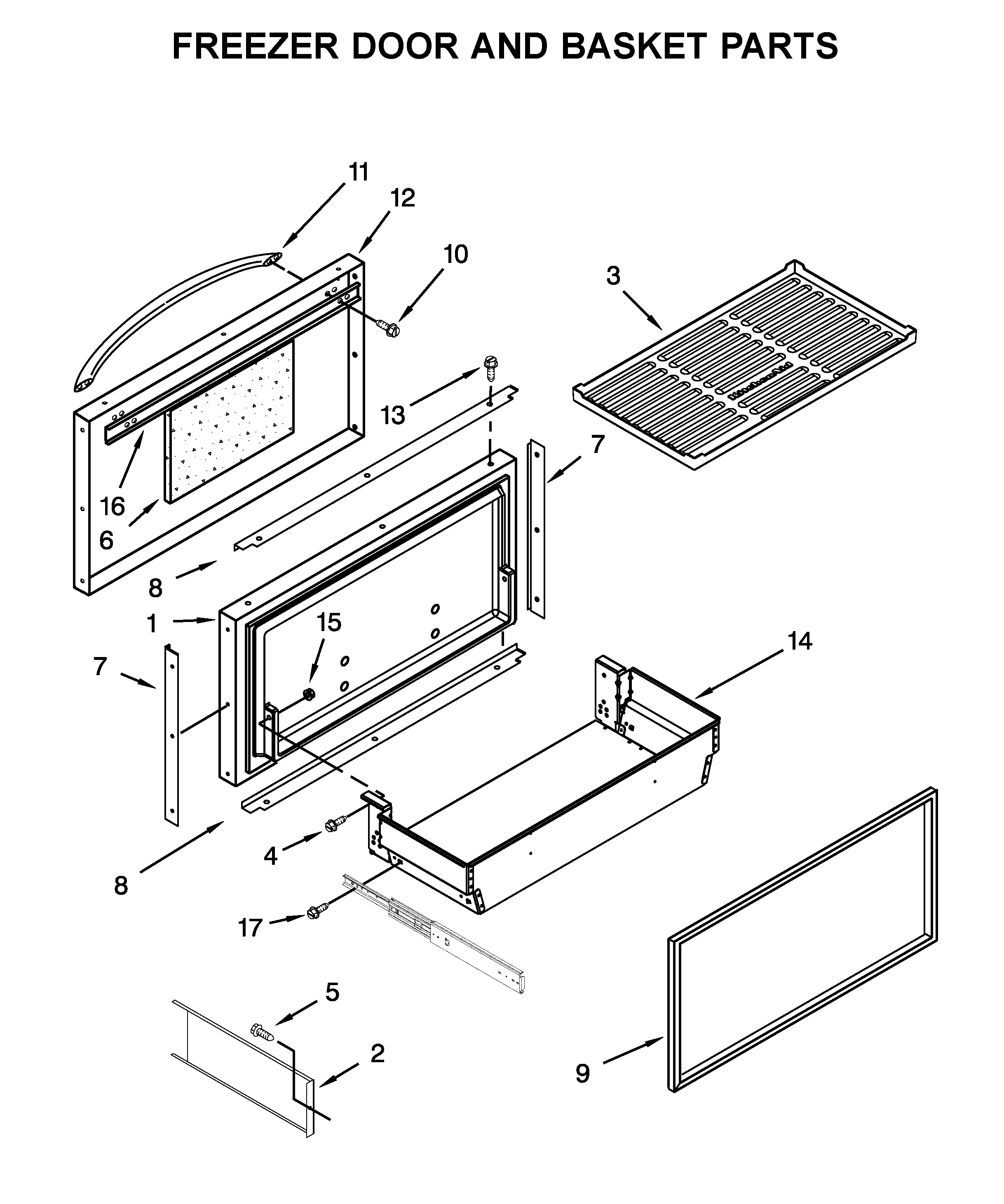 Freezer door and basket parts