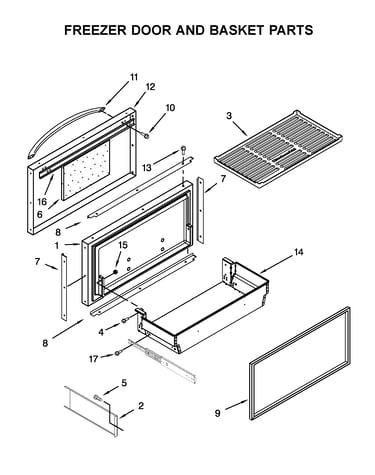 Freezer door and basket parts