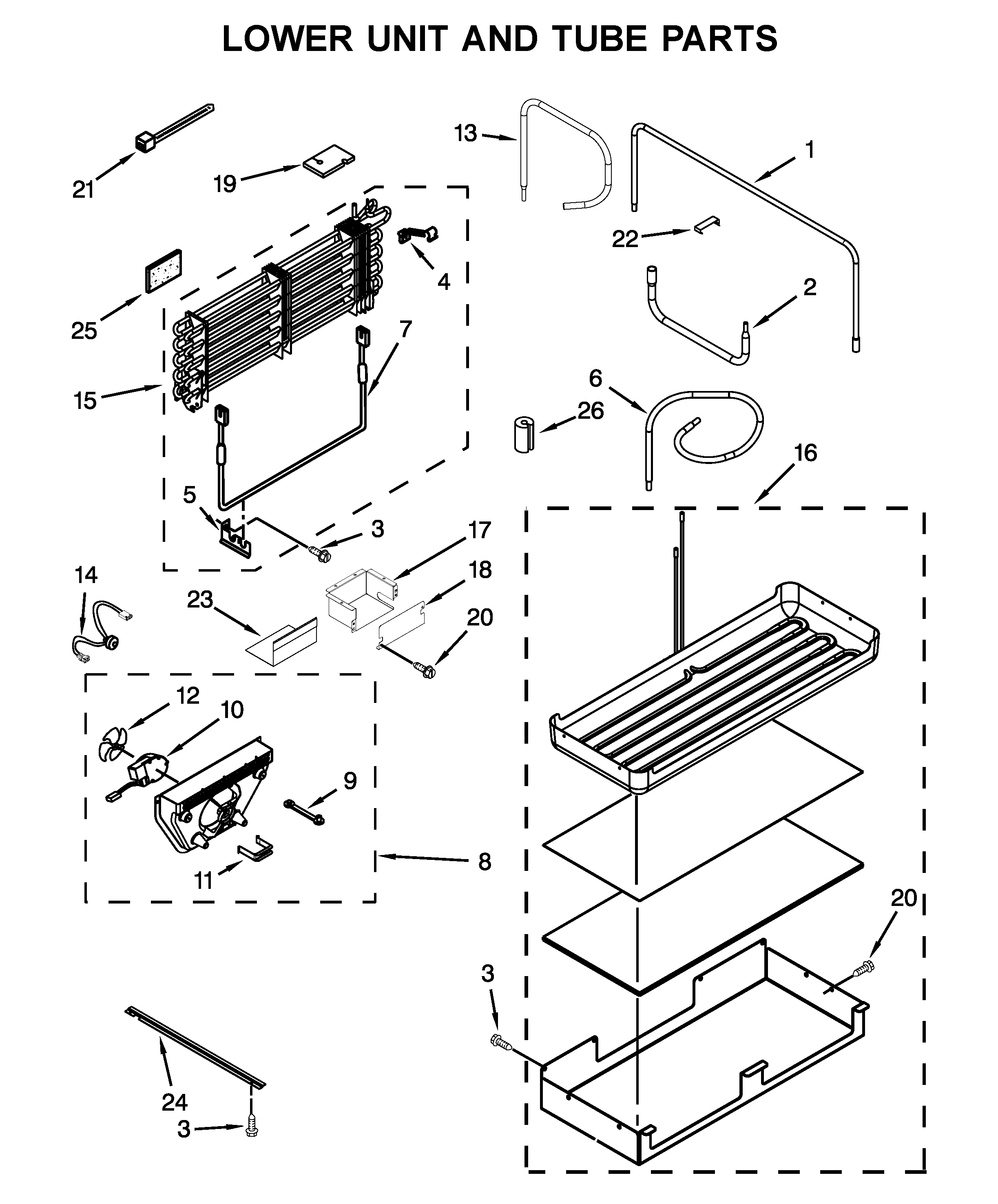 Lower unit and tube parts