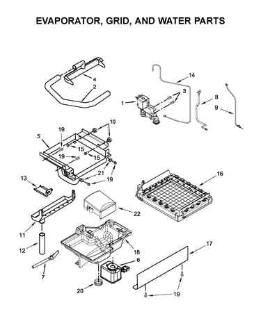 Evaporator, grid, and water parts