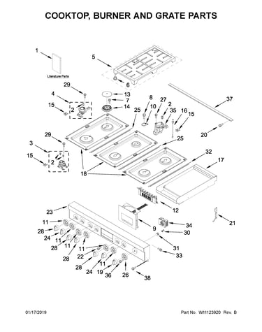 Cooktop, burner and grate parts