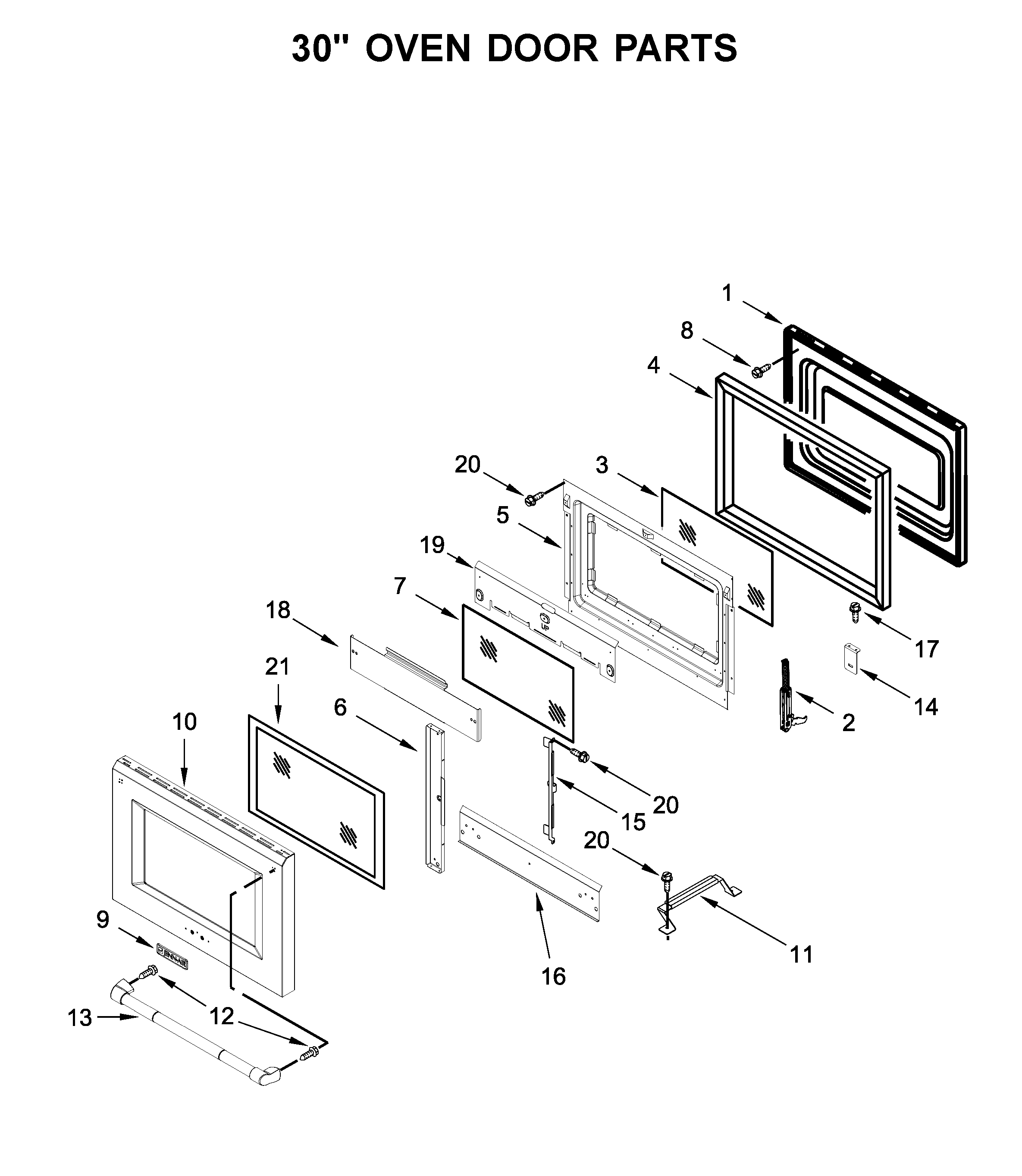 30" oven door parts
